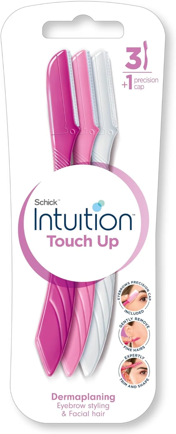 ابزار درماپلنینگ و اصلاح صورت شیک Intuition Touch-Up به همراه پوشش دقیق، 3 عددی | تیغ صورت زنانه، موزن ابرو، موهای صورت، از بین برنده کرک