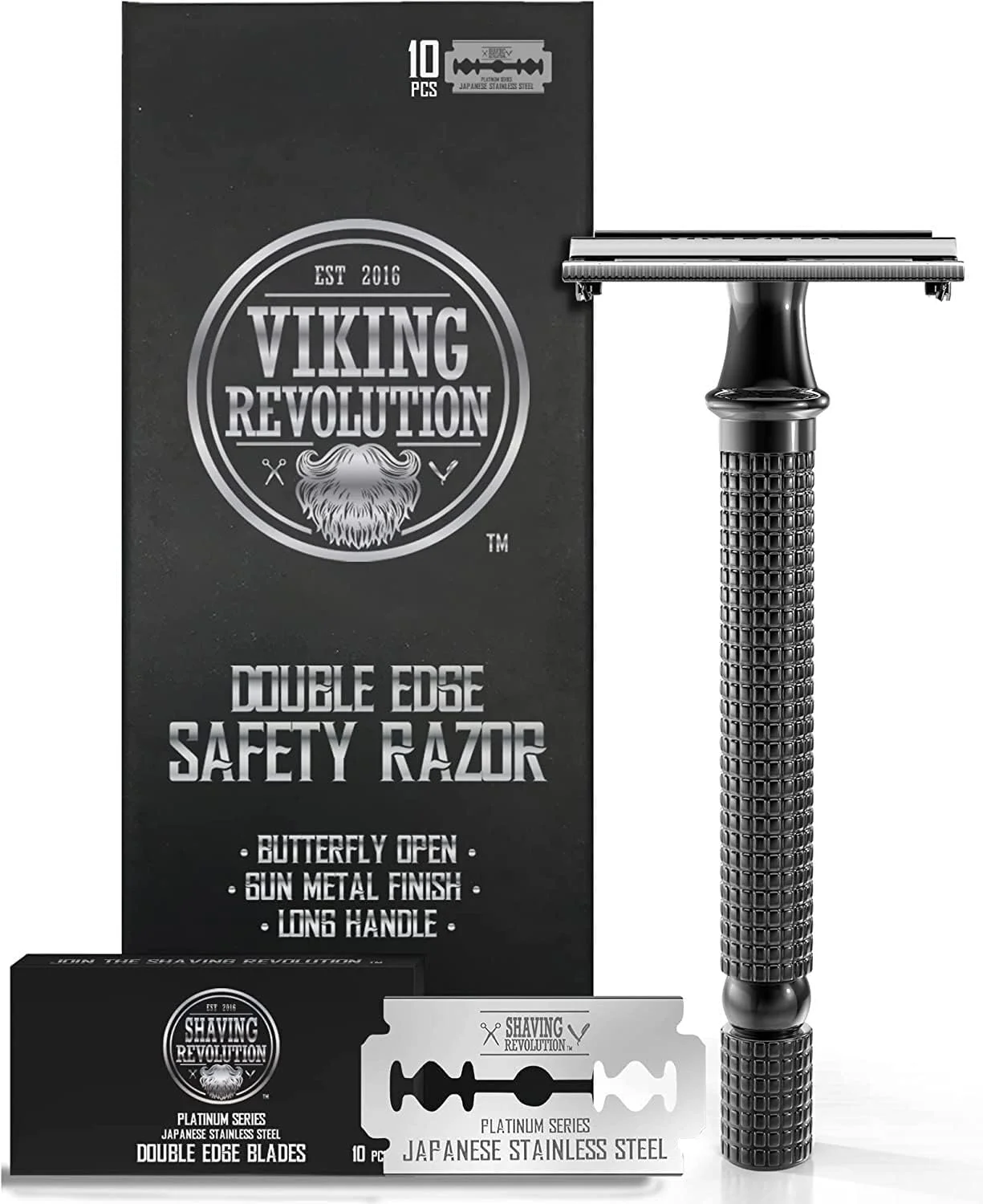 خودتراش دو لبه مردانه SHAVING REVOLUTION + 10 تیغ - خودتراش پروانه ای با 10 تیغ دو لبه استیل ضد زنگ ژاپنی - خودتراش اصلاح تمیز و نزدیک برای مردان - خودتراش مردانه