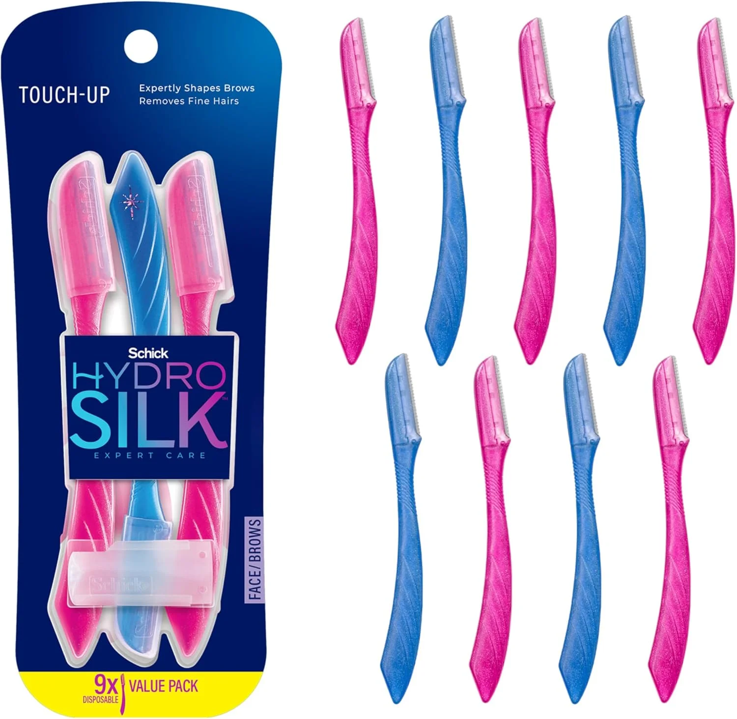 ابزار لایه برداری و اصلاح صورت و ابرو شیک هیدرو سیلک تاچ آپ با پوشش دقیق - 9 عدد | تیغ اصلاح درماپلنینگ برای زنان