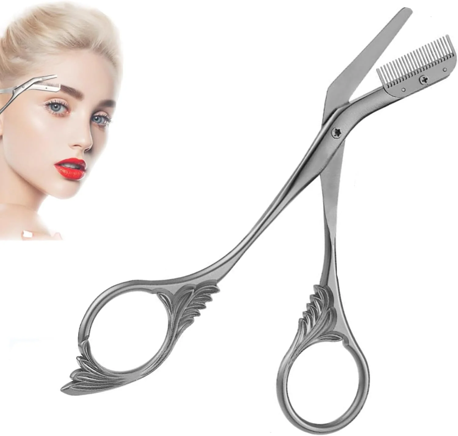 قیچی ابرو دقیق با شانه و برس تمیز کننده - قیچی حالت دهنده ابرو برای آقایان و بانوان، ابزار آرایشی برای پیرایش، حالت دادن و جزئیات تیغ ابرو