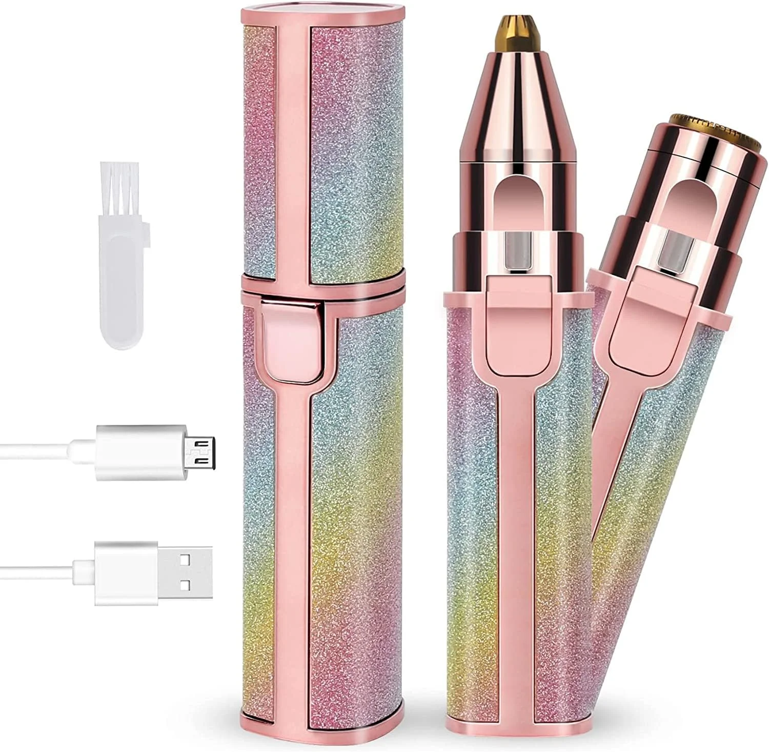 دستگاه اصلاح ابرو و موهای صورت 2 در 1 پاور MEP-2 مخصوص بانوان، ریش تراش ابرو شارژی و حذف موهای زائد بدون درد، موزن و شیور بدن برای لب، بینی، صورت و موهای گوش به همراه دو سری قابل تعویض