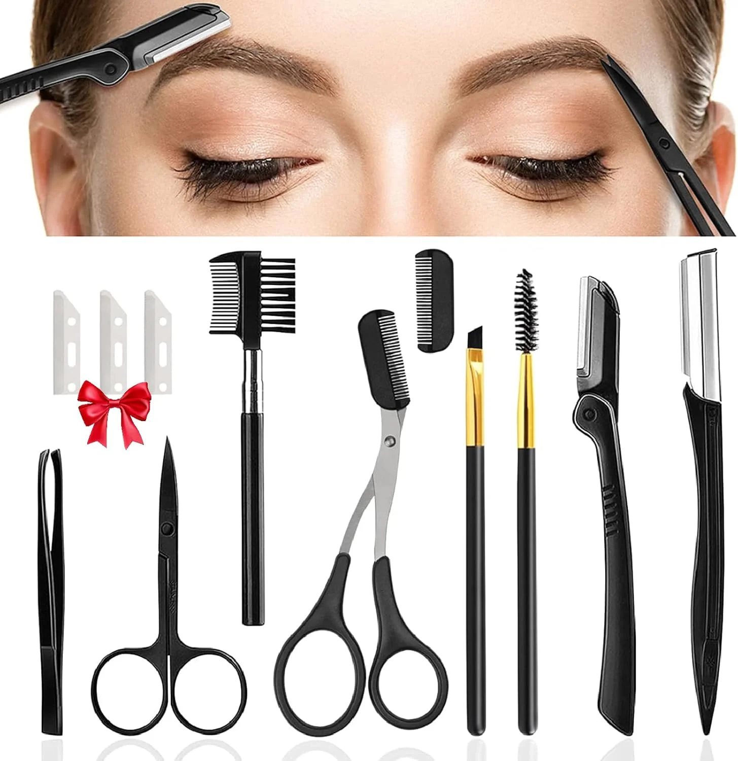 ست مرتب کننده ابرو RWRW، قیچی ابرو 12 در 1، موچین، تیغ ابرو، قیچی حالت دهنده و برس برای زنان و مردان، کیت صورت ابزار لایه برداری چند منظوره درماپلنینگ