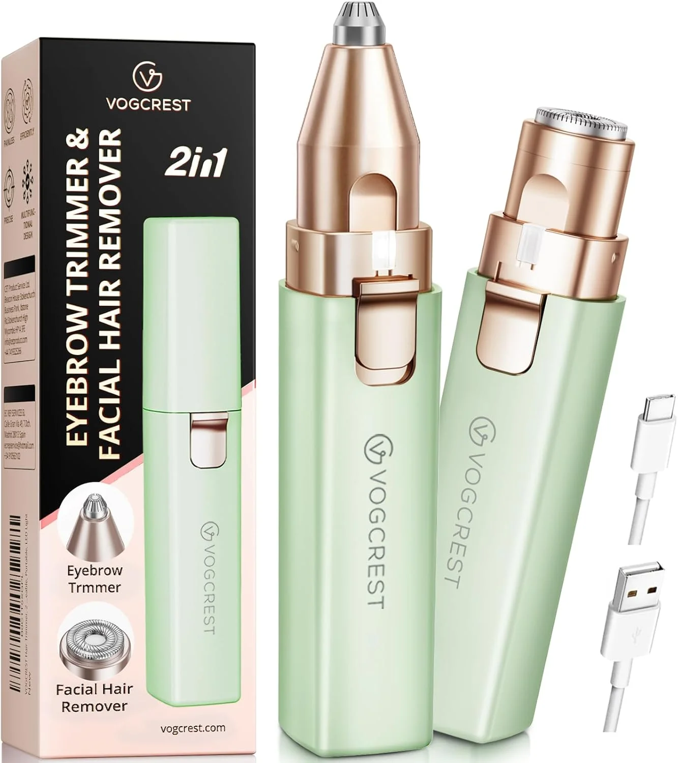 موزن ابرو و از بین برنده موهای صورت قابل حمل برای خانم ها، موبر شارژی 2 در 1 و تیغ ابرو، از بین برنده موهای صورت، لب، بدن و ابرو برای خانم ها با چراغ LED داخلی (سبز)