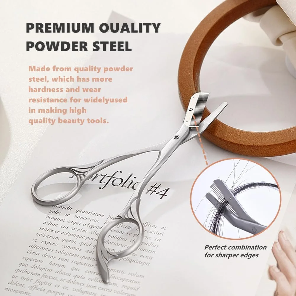 قیچی ابرو دقیق با شانه و برس تمیز کننده - قیچی حالت دهنده ابرو برای آقایان و بانوان، ابزار آرایشی برای پیرایش، حالت دادن و جزئیات تیغ ابرو قیچی ابرو دقیق با شانه و برس تمیز کننده - قیچی حالت دهنده ابرو برای آقایان و بانوان، ابزار آرایشی برای پیرایش، حالت دادن و جزئیات تیغ ابرو