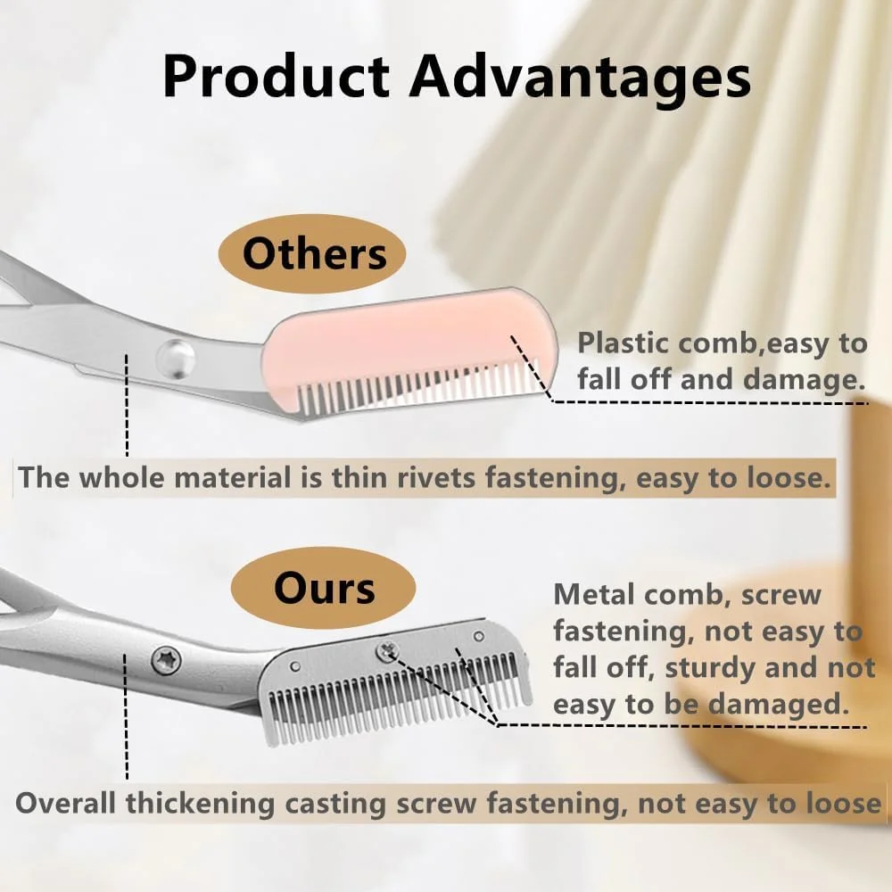 قیچی ابرو دقیق با شانه و برس تمیز کننده - قیچی حالت دهنده ابرو برای آقایان و بانوان، ابزار آرایشی برای پیرایش، حالت دادن و جزئیات تیغ ابرو قیچی ابرو دقیق با شانه و برس تمیز کننده - قیچی حالت دهنده ابرو برای آقایان و بانوان، ابزار آرایشی برای پیرایش، حالت دادن و جزئیات تیغ ابرو