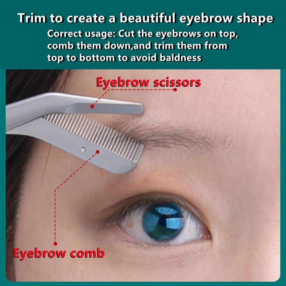 قیچی ابرو دقیق با شانه و برس تمیز کننده - قیچی حالت دهنده ابرو برای آقایان و بانوان، ابزار آرایشی برای پیرایش، حالت دادن و جزئیات تیغ ابرو قیچی ابرو دقیق با شانه و برس تمیز کننده - قیچی حالت دهنده ابرو برای آقایان و بانوان، ابزار آرایشی برای پیرایش، حالت دادن و جزئیات تیغ ابرو