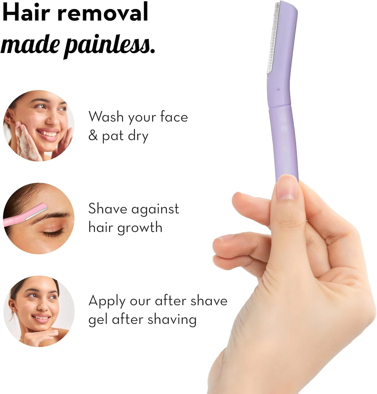 تیغ اصلاح صورت مخملی بی نقص و قابل استفاده مجدد برای بانوان (بسته 3 عددی) | تیغ ابرو و صورت با تیغه فولادی آلمانی تک | از بین بردن فوری و بدون درد موهای لب بالا، پیشانی، خط ریش | جلوگیری از تیغ تیغ اصلاح صورت مخملی بی نقص و قابل استفاده مجدد برای بانوان (بسته 3 عددی) | تیغ ابرو و صورت با تیغه فولادی آلمانی تک | از بین بردن فوری و بدون درد موهای لب بالا، پیشانی، خط ریش | جلوگیری از تیغ