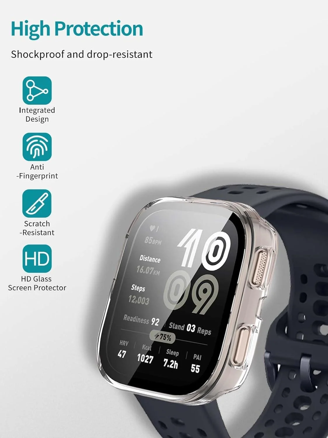 قاب محافظ ساعت هوشمند Amazfit Bip 6، کاور محافظ با محافظ صفحه نمایش شیشه ای حرارت دیده 9H داخلی، بدنه PC سخت، نصب آسان، سازگار با Amazfit Bip 6 46mm (شفاف) - 2 در 1 قاب محافظ ساعت هوشمند Amazfit Bip 6، کاور محافظ با محافظ صفحه نمایش شیشه ای حرارت دیده 9H داخلی، بدنه PC سخت، نصب آسان، سازگار با Amazfit Bip 6 46mm (شفاف) - 2 در 1