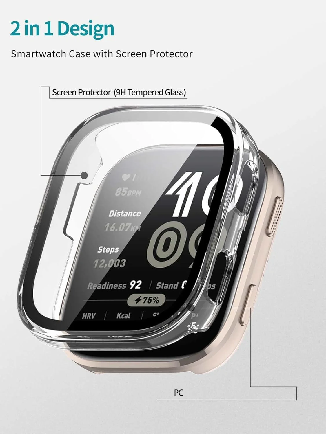 قاب محافظ ساعت هوشمند Amazfit Bip 6، کاور محافظ با محافظ صفحه نمایش شیشه ای حرارت دیده 9H داخلی، بدنه PC سخت، نصب آسان، سازگار با Amazfit Bip 6 46mm (شفاف) - 2 در 1 قاب محافظ ساعت هوشمند Amazfit Bip 6، کاور محافظ با محافظ صفحه نمایش شیشه ای حرارت دیده 9H داخلی، بدنه PC سخت، نصب آسان، سازگار با Amazfit Bip 6 46mm (شفاف) - 2 در 1