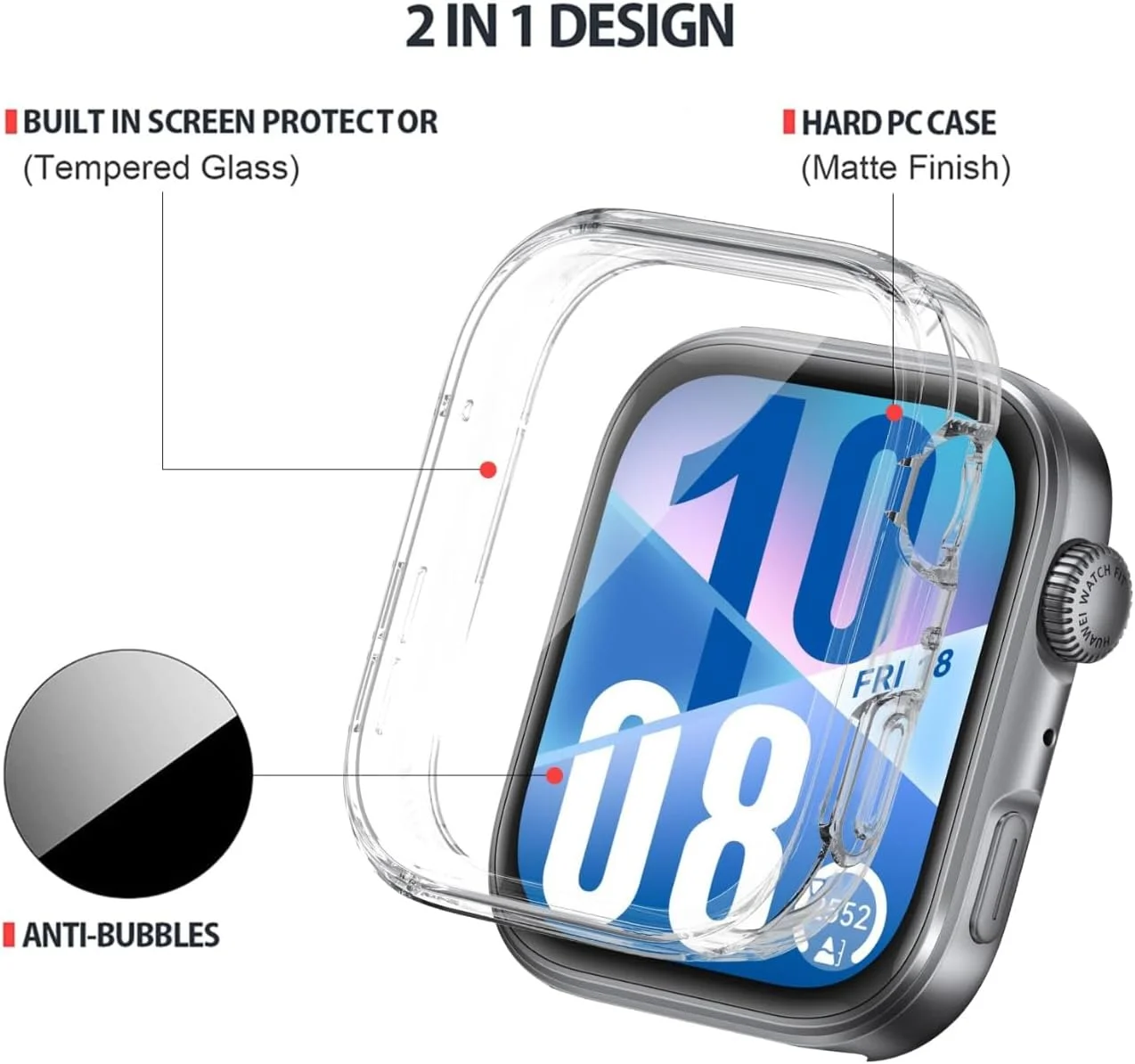 محافظ صفحه نمایش و قاب یک عددی SKEIDO برای ساعت هوشمند Huawei Watch Fit 4، پوشش کامل TPU نرم و ضد ضربه و ضد خش برای ساعت هوشمند Huawei Watch Fit4 (شفاف)