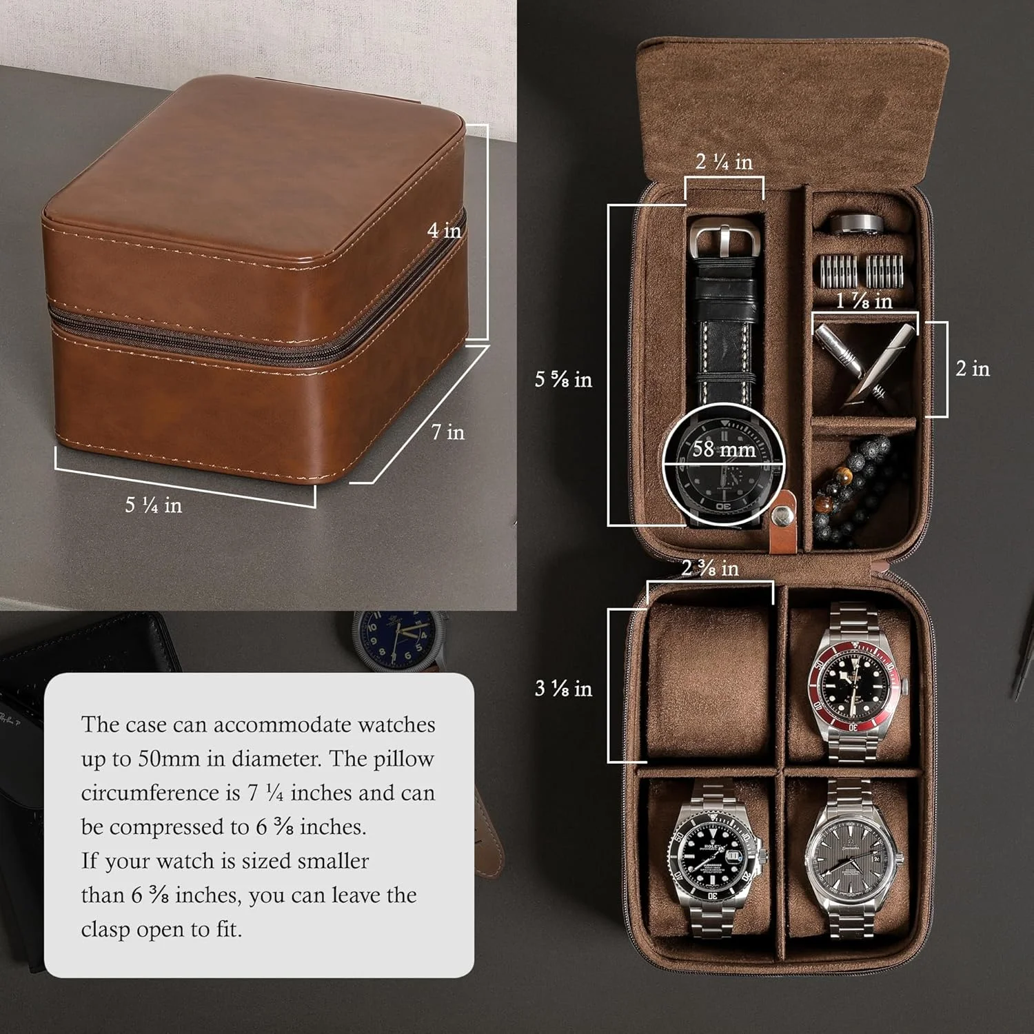 جعبه نگهداری و سازماندهی 5 ساعت مچی ROTHWELL | محافظت قابل حمل و مقاوم با زیپ، مناسب برای تمام ساعت های مچی و هوشمند تا 50 میلی متر (قهوه ای مایل به زرد/قهوه ای) جعبه نگهداری و سازماندهی 5 ساعت مچی ROTHWELL | محافظت قابل حمل و مقاوم با زیپ، مناسب برای تمام ساعت های مچی و هوشمند تا 50 میلی متر (قهوه ای مایل به زرد/قهوه ای)
