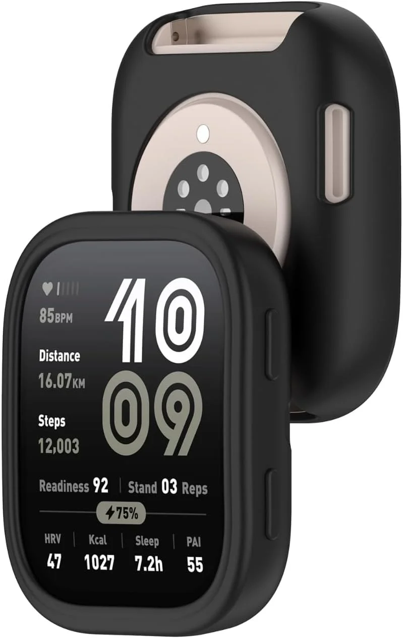 قاب سیلیکونی SKEIDO برای Huami Amazfit Bip6 (A2435)، کاور TPU نرم و ضد ضربه، محافظ صفحه نمایش فراگیر، قاب محافظ برای ساعت هوشمند Amazfit Bip 6 (مشکی)