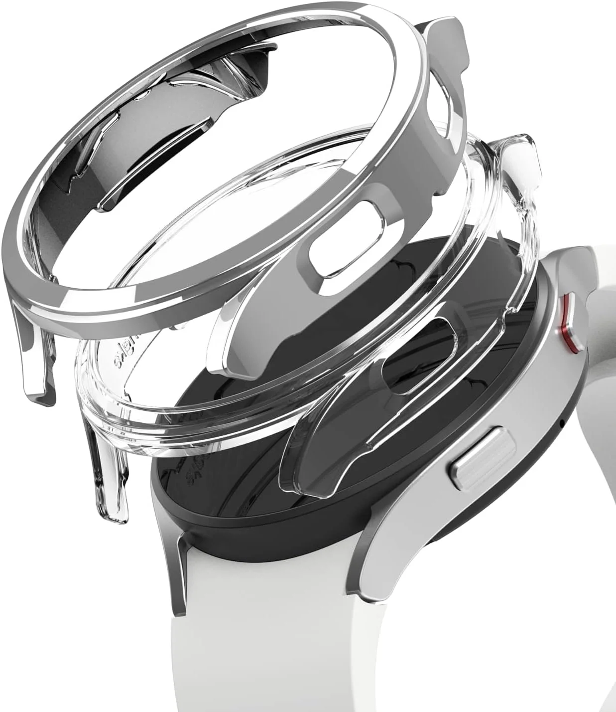 قاب باریک رینکه سازگار با ساعت هوشمند سامسونگ گلکسی واچ 4 40 میلی‌متری / گلکسی واچ FE (بسته 2 عددی) پوشش سخت و نازک پلی کربنات [فقط قاب] لوازم جانبی - شفاف و کروم (بسته 2 عددی)