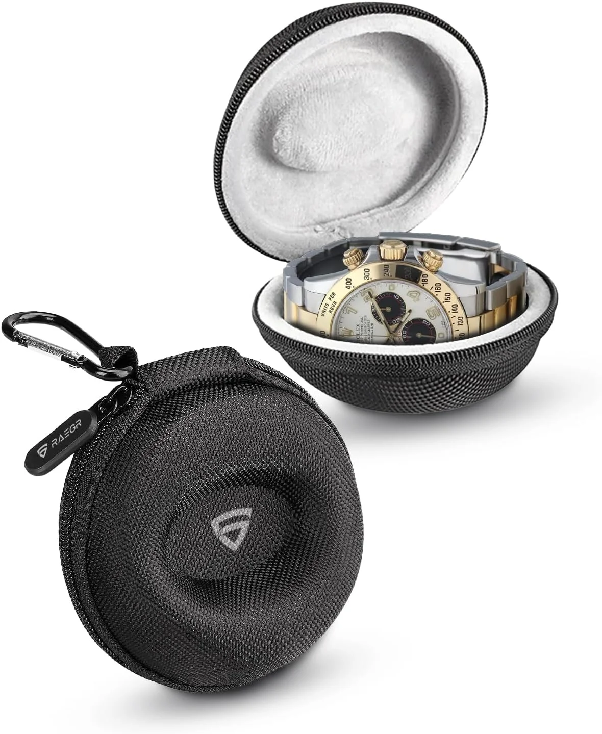 کیف و سازمان دهنده ساعت مسافرتی RAEGR | جعبه نگهداری تکی ساعت با زیپ | کیف قابل حمل و نگهدارنده ساعت مناسب سفر | مناسب برای ساعت های مچی و هوشمند تا 50 میلی متر - مشکی RG10559
