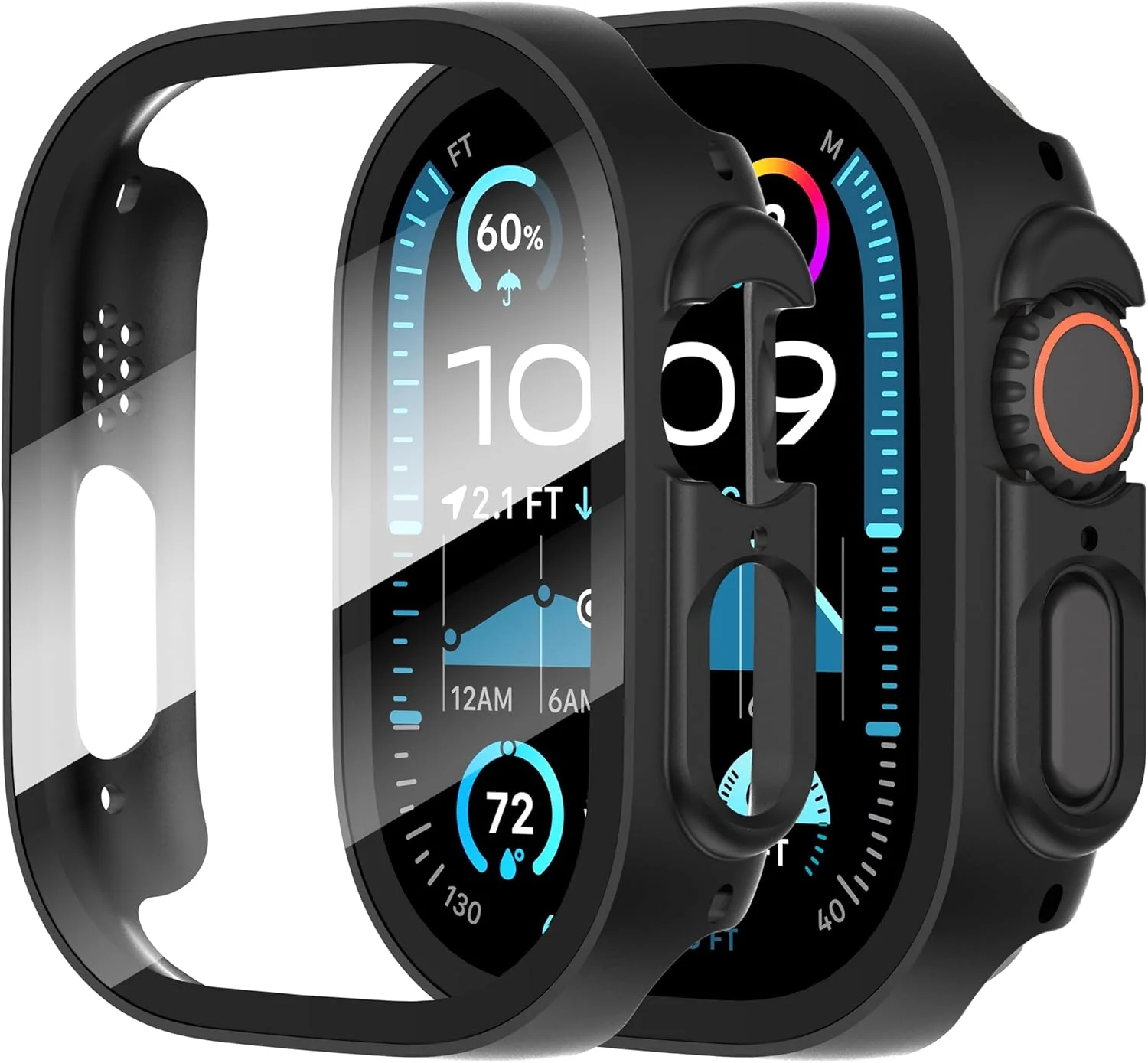 محافظ صفحه نمایش Suoman بسته 2 عددی مناسب برای اپل واچ Ultra/Ultra 2 49mm، محافظ صفحه نمایش تمام دور PC شیشه حرارت دیده فوق العاده نازک برای پوشش محافظ iWatch Ultra/iWatch Ultra 2 49mm - مشکی