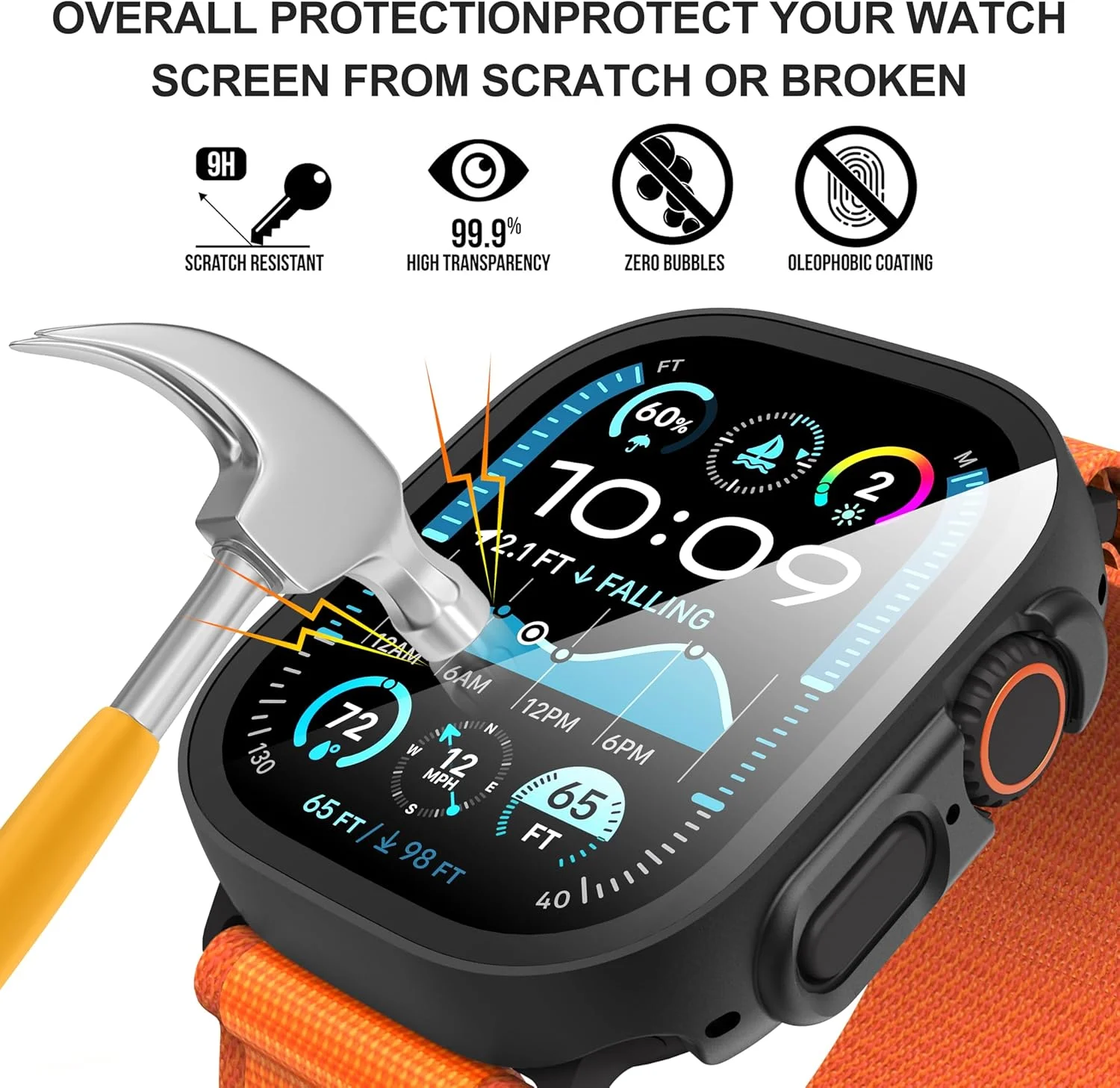 محافظ صفحه نمایش Suoman بسته 2 عددی مناسب برای اپل واچ Ultra/Ultra 2 49mm، محافظ صفحه نمایش تمام دور PC شیشه حرارت دیده فوق العاده نازک برای پوشش محافظ iWatch Ultra/iWatch Ultra 2 49mm - مشکی محافظ صفحه نمایش Suoman بسته 2 عددی مناسب برای اپل واچ Ultra/Ultra 2 49mm، محافظ صفحه نمایش تمام دور PC شیشه حرارت دیده فوق العاده نازک برای پوشش محافظ iWatch Ultra/iWatch Ultra 2 49mm - مشکی