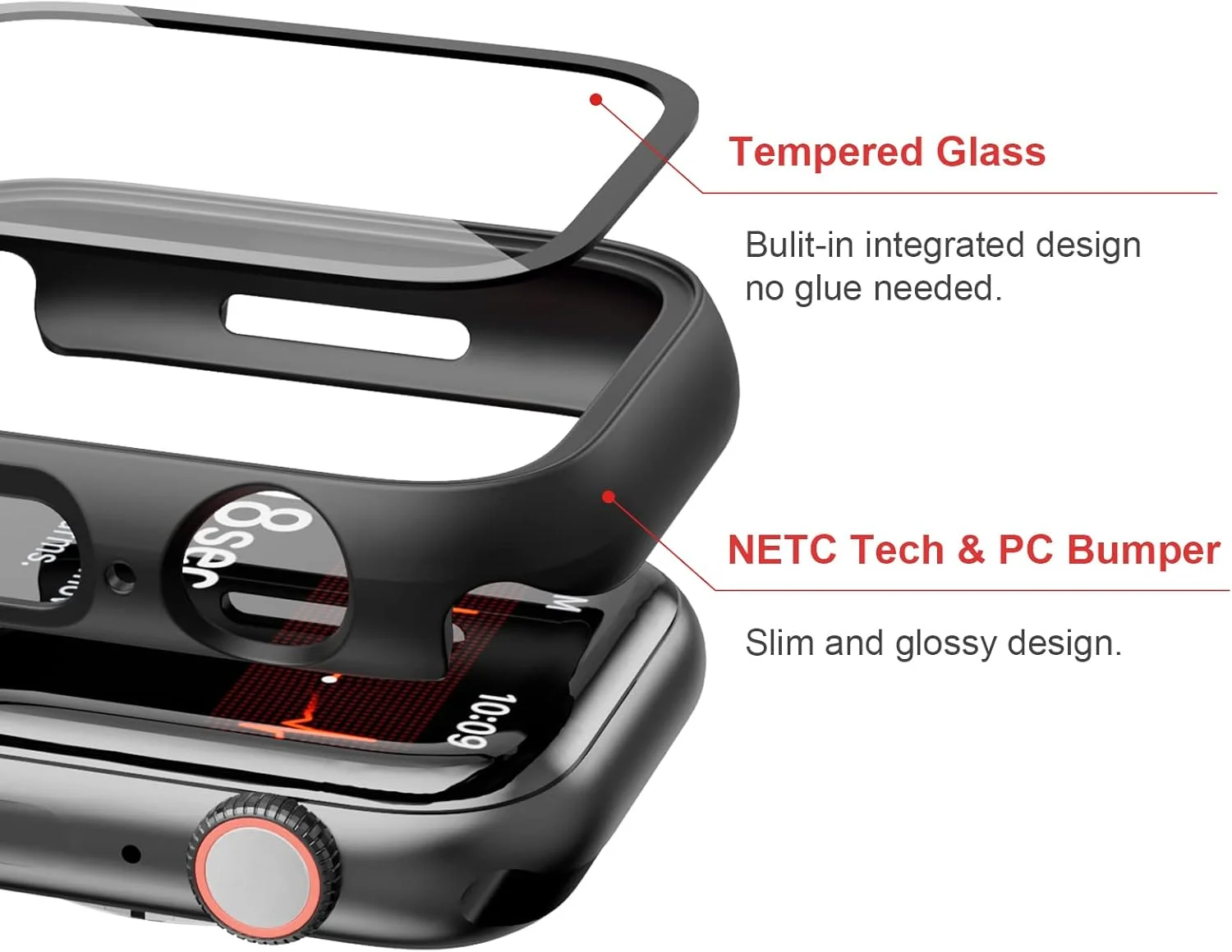 بسته 2 عددی محافظ صفحه نمایش شیشه ای حرارت دیده JZK برای اپل واچ SE(2023) سری 6/5/4/SE 40mm، محافظ باریک بامپر پوشش کامل PC سخت محافظ HD فوق العاده نازک برای iWatch 40mm، شفاف