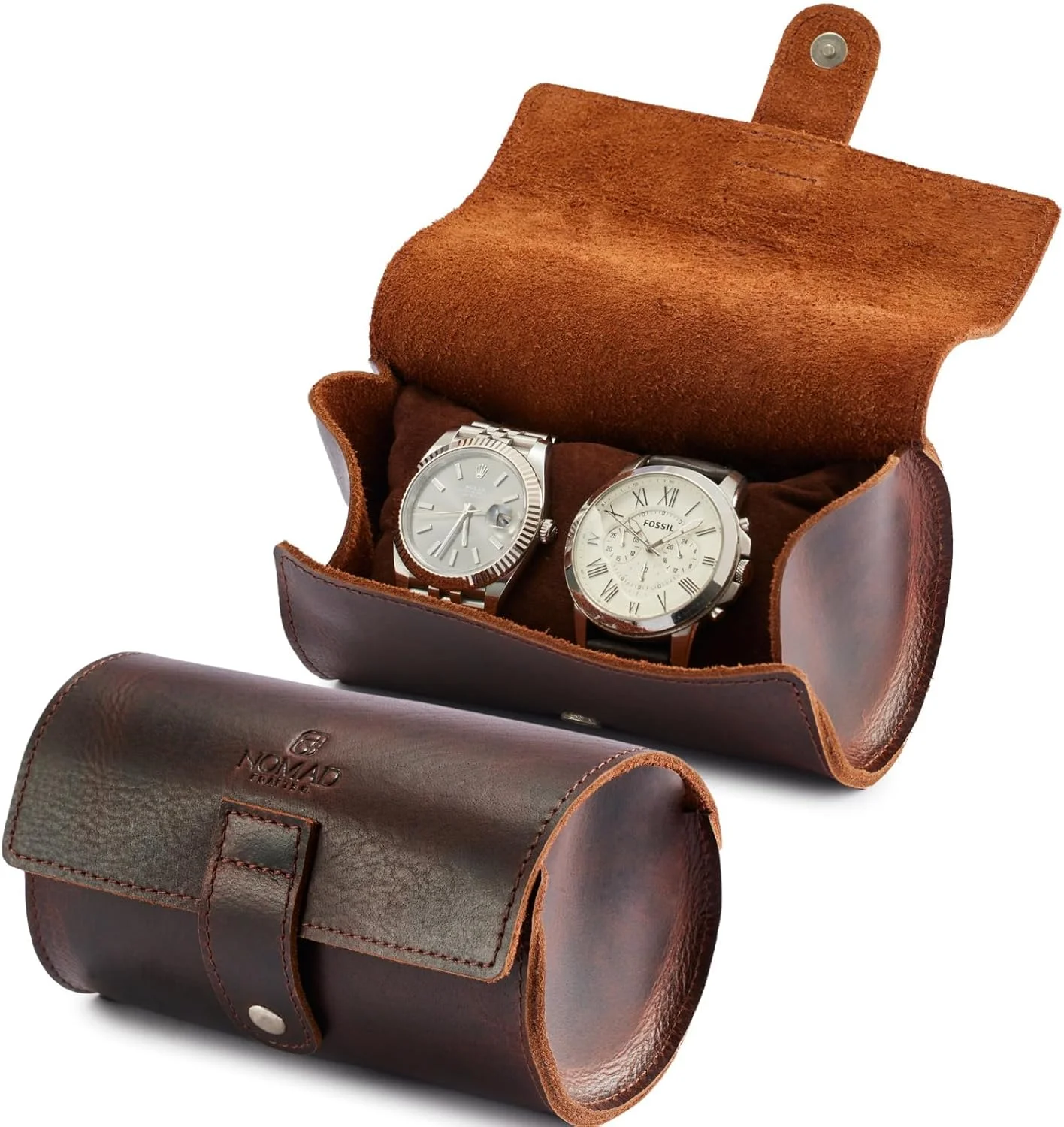 کیف مسافرتی ساعت چرمی اصل - مناسب برای نگهداری 2 ساعت | جعبه نگهداری لوکس و جمع و جور با بالشتک | نظم دهنده ساعت مردانه برای سفرهای کاری و هدیه (مشکی، آستر RFID)