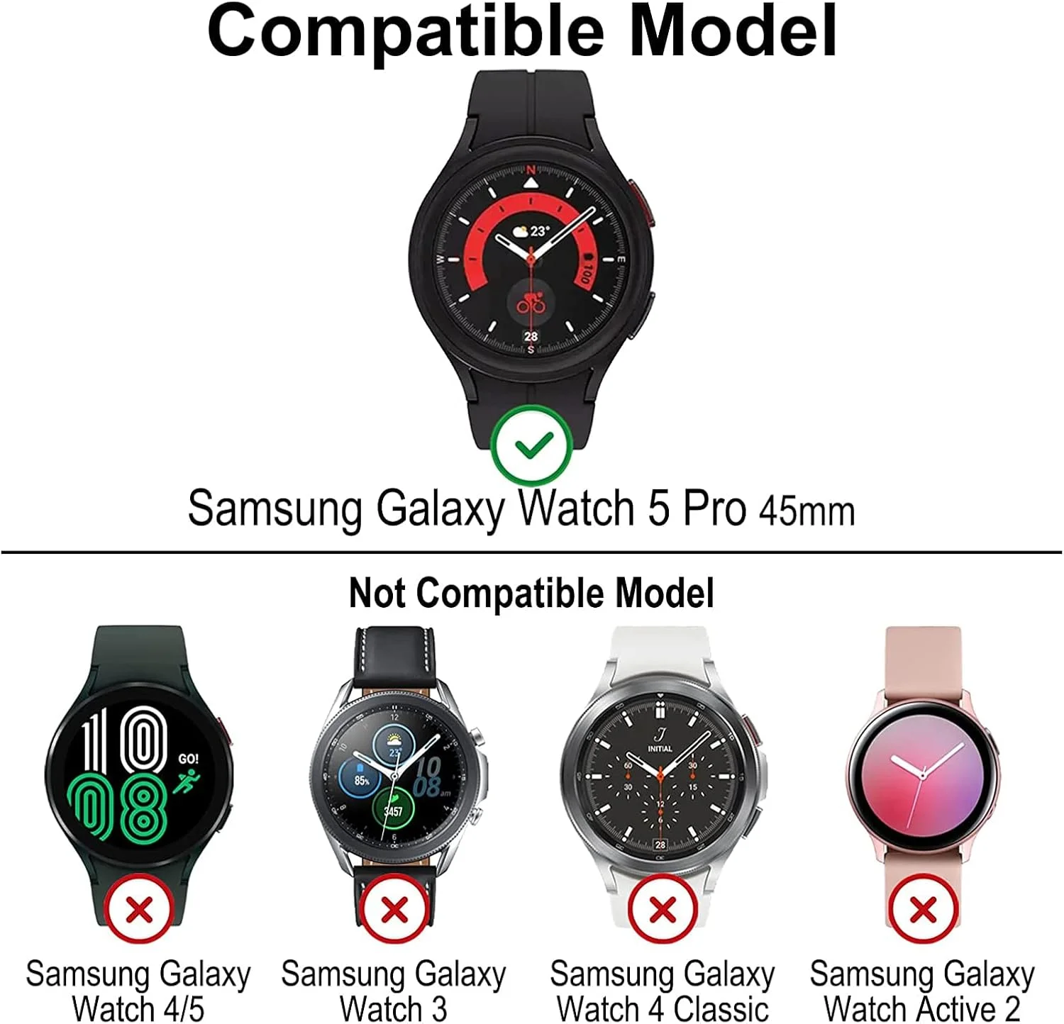 قاب محافظ جایگزین Disscool سازگار با ساعت هوشمند سامسونگ گلکسی Watch5 Pro 45mm، قاب محافظ نرم و ضد ضربه PC برای لوازم جانبی ساعت هوشمند مردانه و زنانه (PC/مشکی)