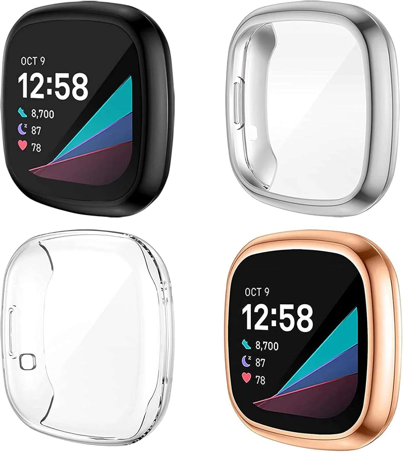 محافظ صفحه نمایش ساعت هوشمند DELFINO، سازگار با Fitbit Sense و Versa 3، کاور محافظ TPU نرم و روکش‌دار، محافظ کامل برای ساعت هوشمند Sense، بسته‌ی 4 عددی