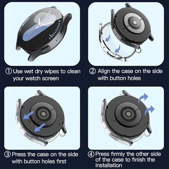 محافظ صفحه نمایش شیشه ای و قاب محافظ دادو سازگار با ساعت هوشمند سامسونگ گلکسی واچ 7 سایز 44 میلی‌متری، محافظ پلاستیکی کامل ساعت (شفاف)