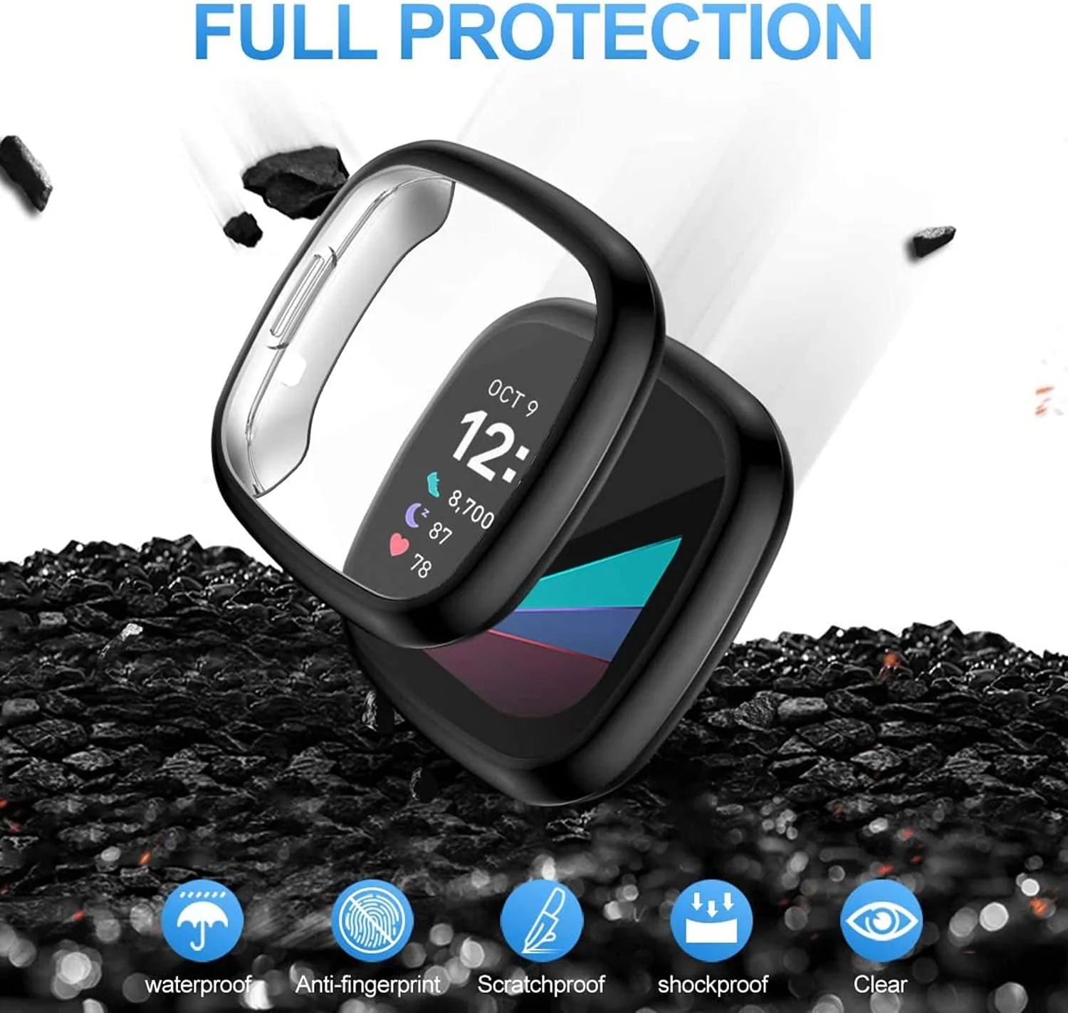 محافظ صفحه نمایش ساعت هوشمند DELFINO، سازگار با Fitbit Sense و Versa 3، کاور محافظ TPU نرم و روکشدار، محافظ کامل برای ساعت هوشمند Sense، بستهی 4 عددی محافظ صفحه نمایش ساعت هوشمند DELFINO، سازگار با Fitbit Sense و Versa 3، کاور محافظ TPU نرم و روکشدار، محافظ کامل برای ساعت هوشمند Sense، بستهی 4 عددی