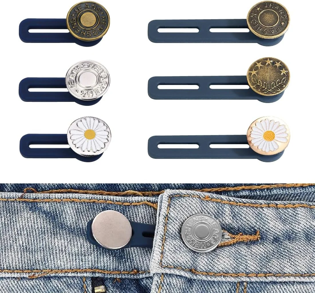 BHIPKOT Pack of 6 Waistband Extension Buckle, Metal Trousers Waist Extension Buckle, Jeans Waist Extension Buckle, Maternity Buckle