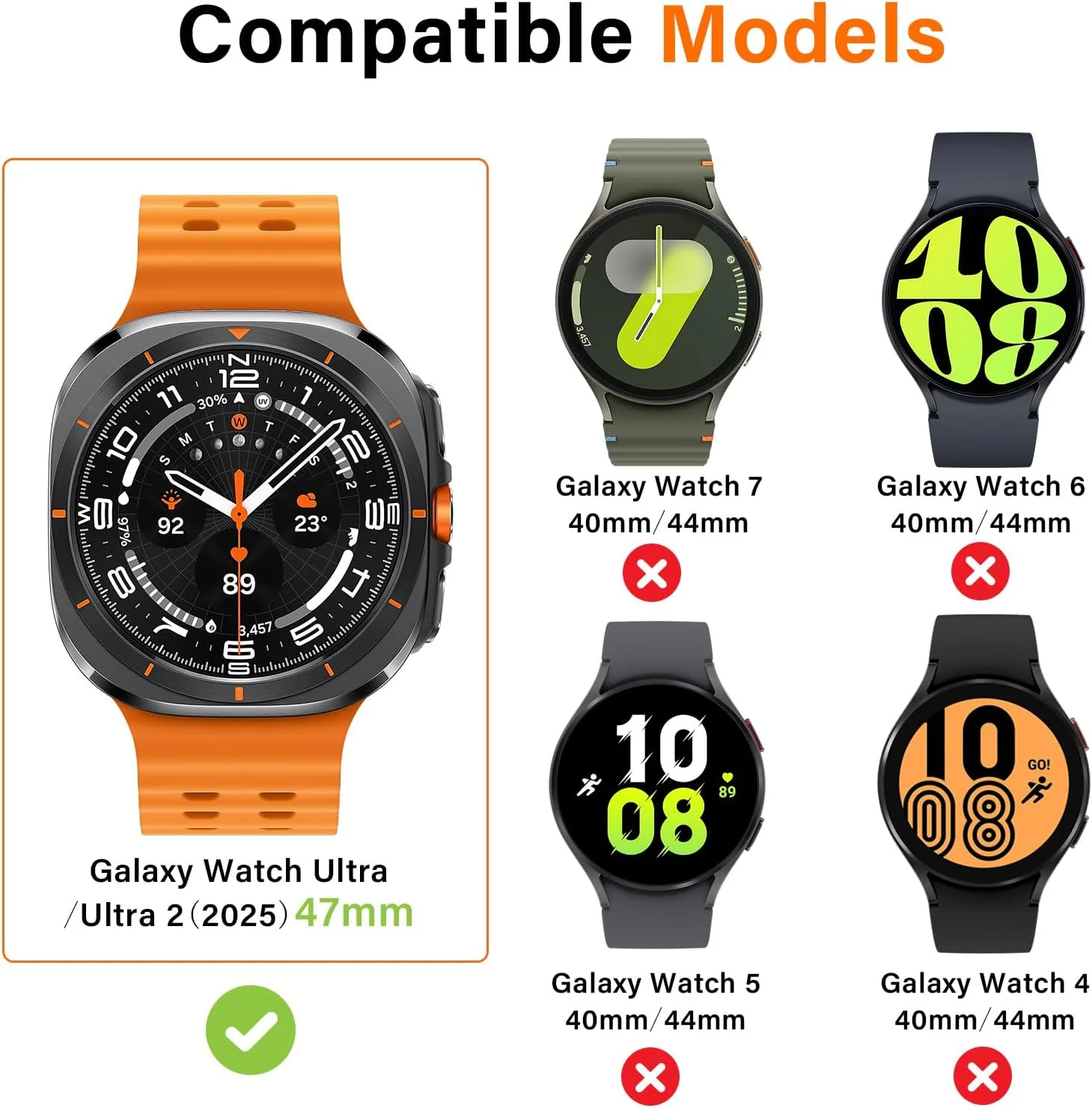 محافظ ساعت هوشمند Amizee تیتانیومی/نارنجی برای Samsung Galaxy Watch 7 Ultra 47mm، محافظ ضربه گیر فلزی مقاوم، ضد ضربه، نصب و جدا سازی آسان، محافظت در طول فعالیت های بدنی و استفاده روزانه