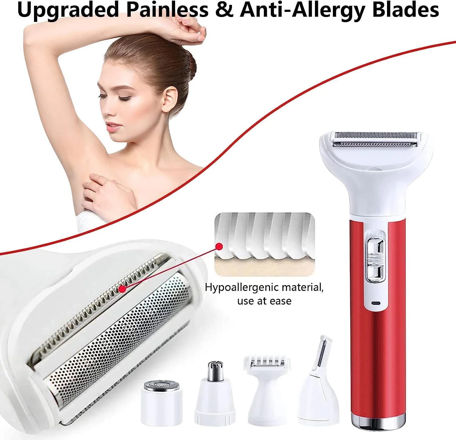 خودتراش برقی زنانه MIKUER برای از بین بردن موهای بدن، موزن بینی، ماشین اصلاح صورت، ابرو، پاها، زیر بغل، ناحیه بیکینی، زیر بازو، بدون درد، قابل شارژ، قابل حمل، ست 5 در 1 ماشین اصلاح زنانه خودتراش برقی زنانه MIKUER برای از بین بردن موهای بدن، موزن بینی، ماشین اصلاح صورت، ابرو، پاها، زیر بغل، ناحیه بیکینی، زیر بازو، بدون درد، قابل شارژ، قابل حمل، ست 5 در 1 ماشین اصلاح زنانه