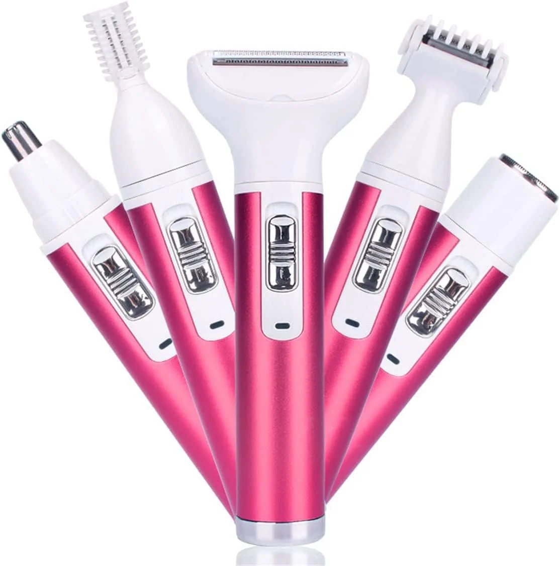 خودتراش برقی زنانه MIKUER برای از بین بردن موهای بدن، موزن بینی، ماشین اصلاح صورت، ابرو، پاها، زیر بغل، ناحیه بیکینی، ناحیه تناسلی، بدون درد، قابل شارژ، قابل حمل، ست 5 در 1 ماشین اصلاح زنانه