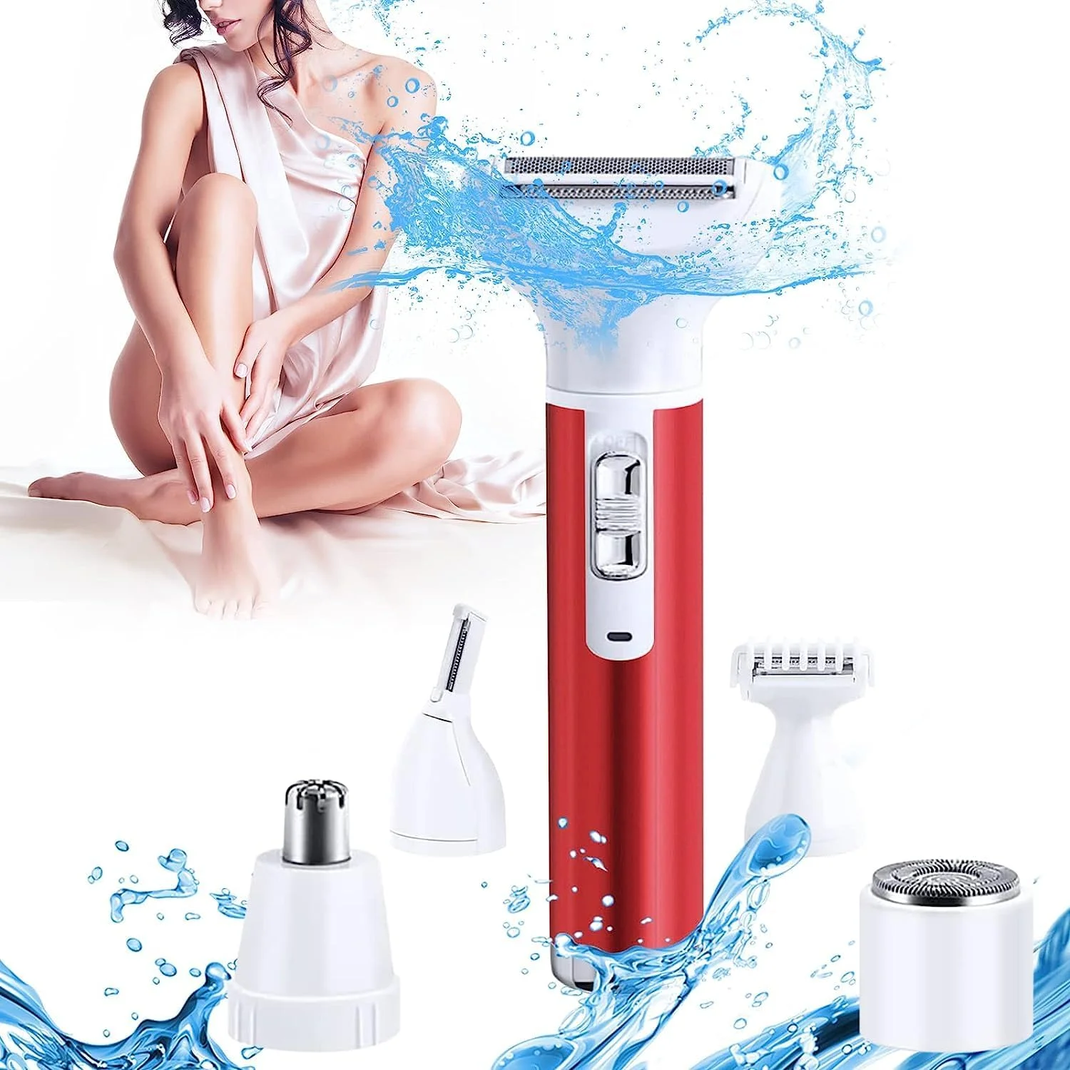 خودتراش برقی زنانه MIKUER برای از بین بردن موهای بدن، موزن بینی، ماشین اصلاح صورت، ابرو، پاها، زیر بغل، ناحیه بیکینی، ناحیه تناسلی، بدون درد، قابل شارژ، قابل حمل، ست 5 در 1 ماشین اصلاح زنانه