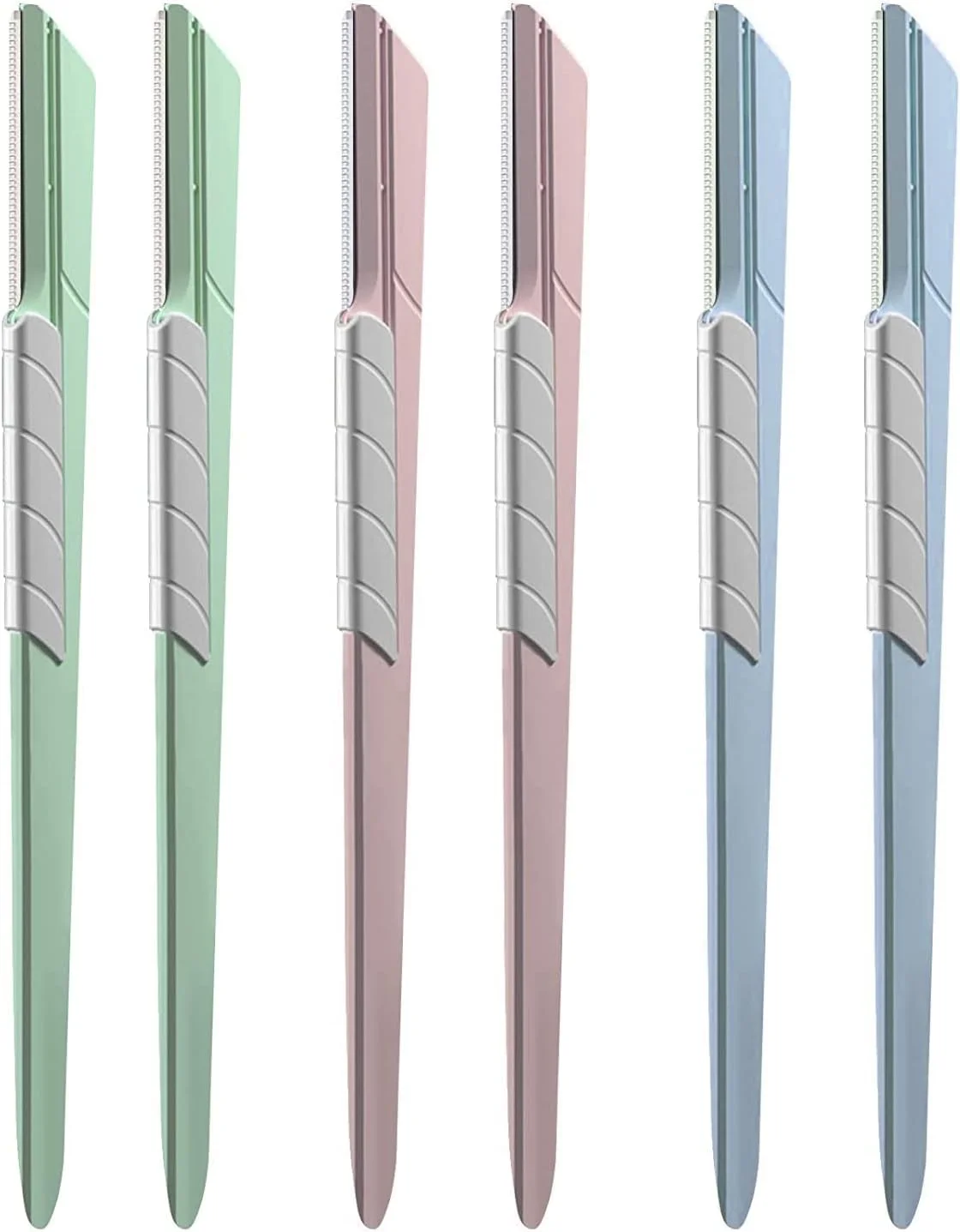 تیغ ابرو زنانه MAKINGTEC، بسته 6 عددی تیغ ابرو با پوشش کشویی، شکل دهنده ابرو ارگونومیک و تیغ صورت، برای از بین بردن موهای هلوئی، لایه بردار صورت، تیغه لایه بردار ملایم پوست