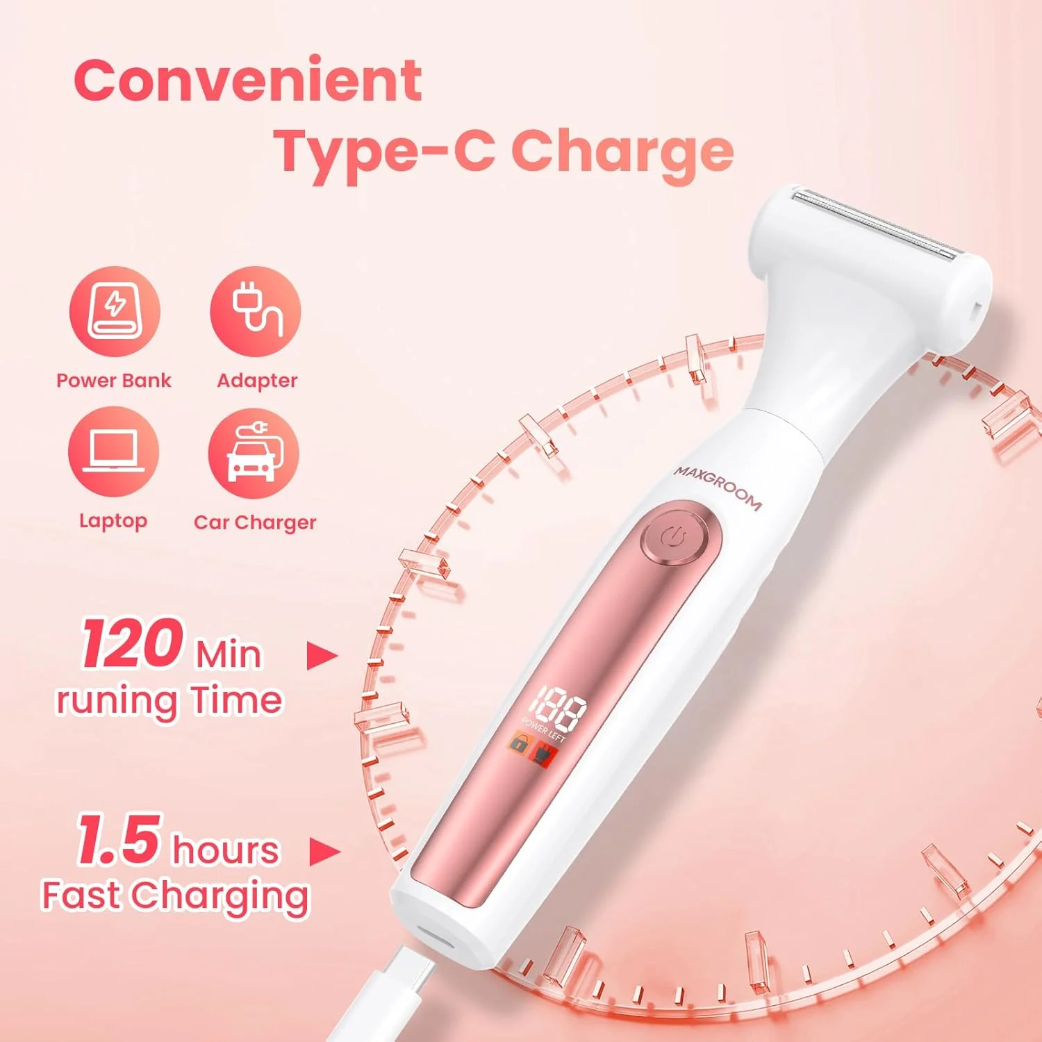 ماشین اصلاح بیکینی MAXGROOM برای بانوان، ماشین اصلاح برقی ضد آب همه کاره و موبر صورت، ست های پیرایش موی بدن قابل شارژ برای پا، زیر بغل، صورت، ابرو (سفید) ماشین اصلاح بیکینی MAXGROOM برای بانوان، ماشین اصلاح برقی ضد آب همه کاره و موبر صورت، ست های پیرایش موی بدن قابل شارژ برای پا، زیر بغل، صورت، ابرو (سفید)