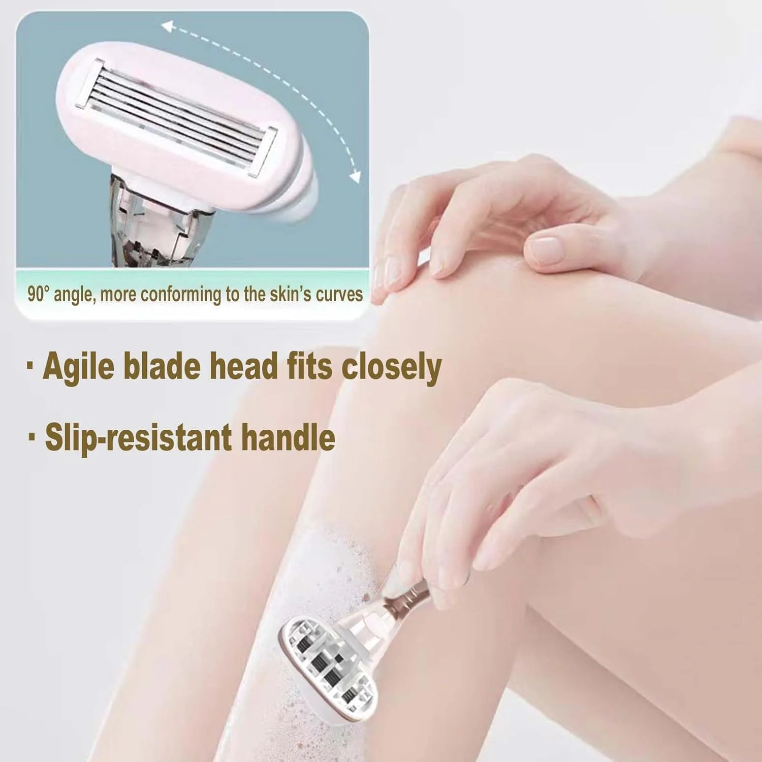 خودتراش دستی زنانه، تیغ های قابل تعویض، خودتراش زنانه، راحت (1 دسته و 5 تیغ)