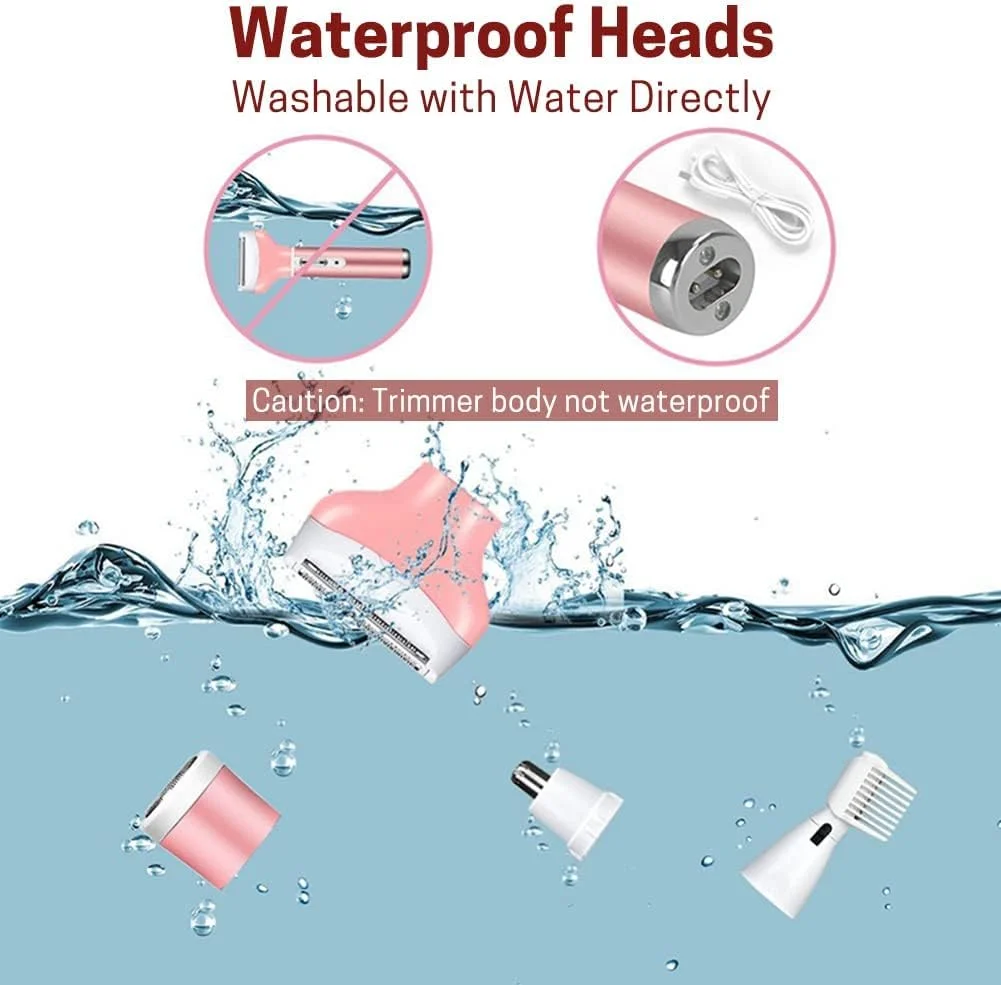 ماشین اصلاح برقی زنانه MAKINGTEC، بی سیم قابل حمل 4 در 1، اصلاح کننده بدون درد، موزن شارژی USB، تریمر بیکینی، موبر صورت برای ابرو، بینی، صورت، پاها (سفید) (CKGTR-P, PINK)