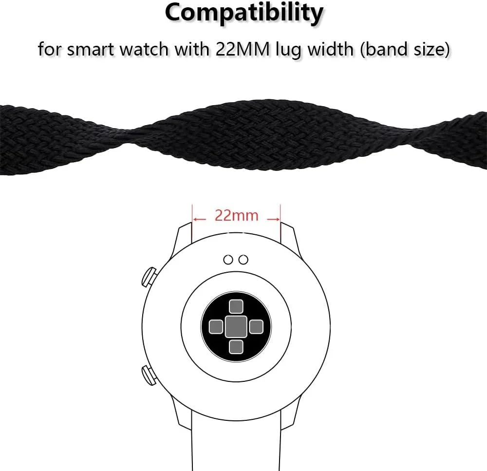 بند کشی بافته شده 22 میلی متری Msvueioe سازگار با ساعت هوشمند اندروید، بند مچی الاستیک نرم برای ساعت هوشمند T80 T70 T60 T50 P99 P98، لوازم جانبی برای مردان و زنان