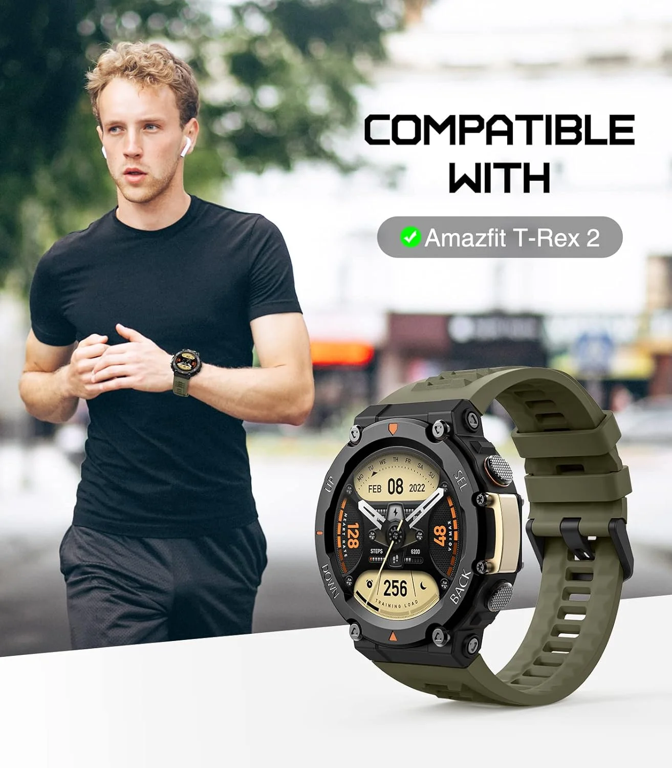 بند ساعت مچی MoKo سازگار با Amazfit T-Rex 2، بند مچی جایگزین سیلیکونی نرم برای T-Rex 2، سبز جنگلی