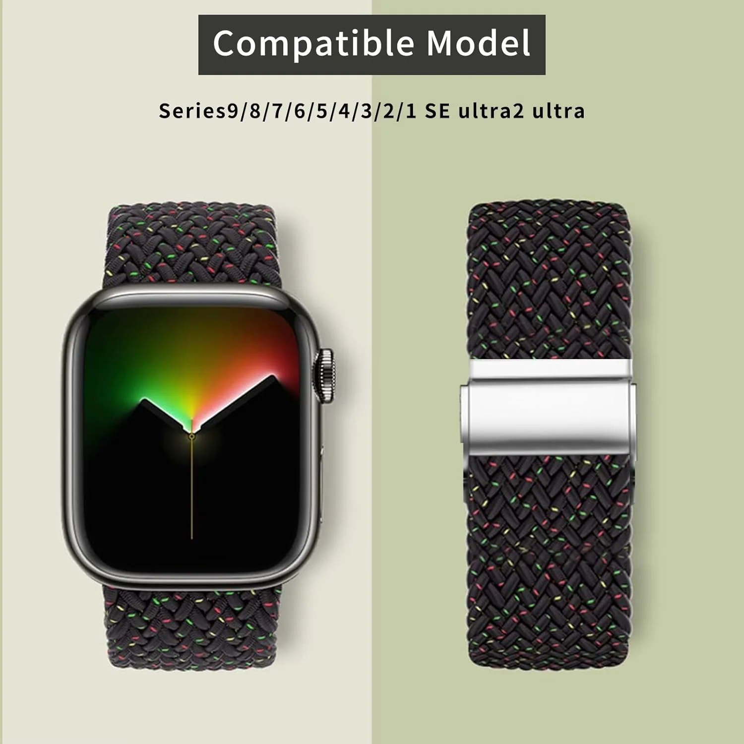 بند سازگار با اپل واچ 49mm 45mm 46mm 44mm، بند بافته شده جایگزین، بند الاستیک قابل تنظیم و کشسان ورزشی برای iWatch ultra2 ultra Series10/9/8/7/6/SE/5/4/3/2/1