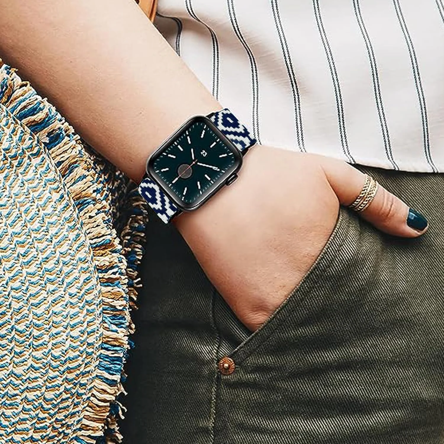 بندهای سازگار برای ساعت هوشمند Fitpolo IDW15، بندهای جایگزین نایلونی کشسان قابل تنظیم 19 میلی‌متری Lamshaw برای مردان و زنان سازگار با ساعت هوشمند Fitpolo IDW15 1.8 اینچی / TMHAI