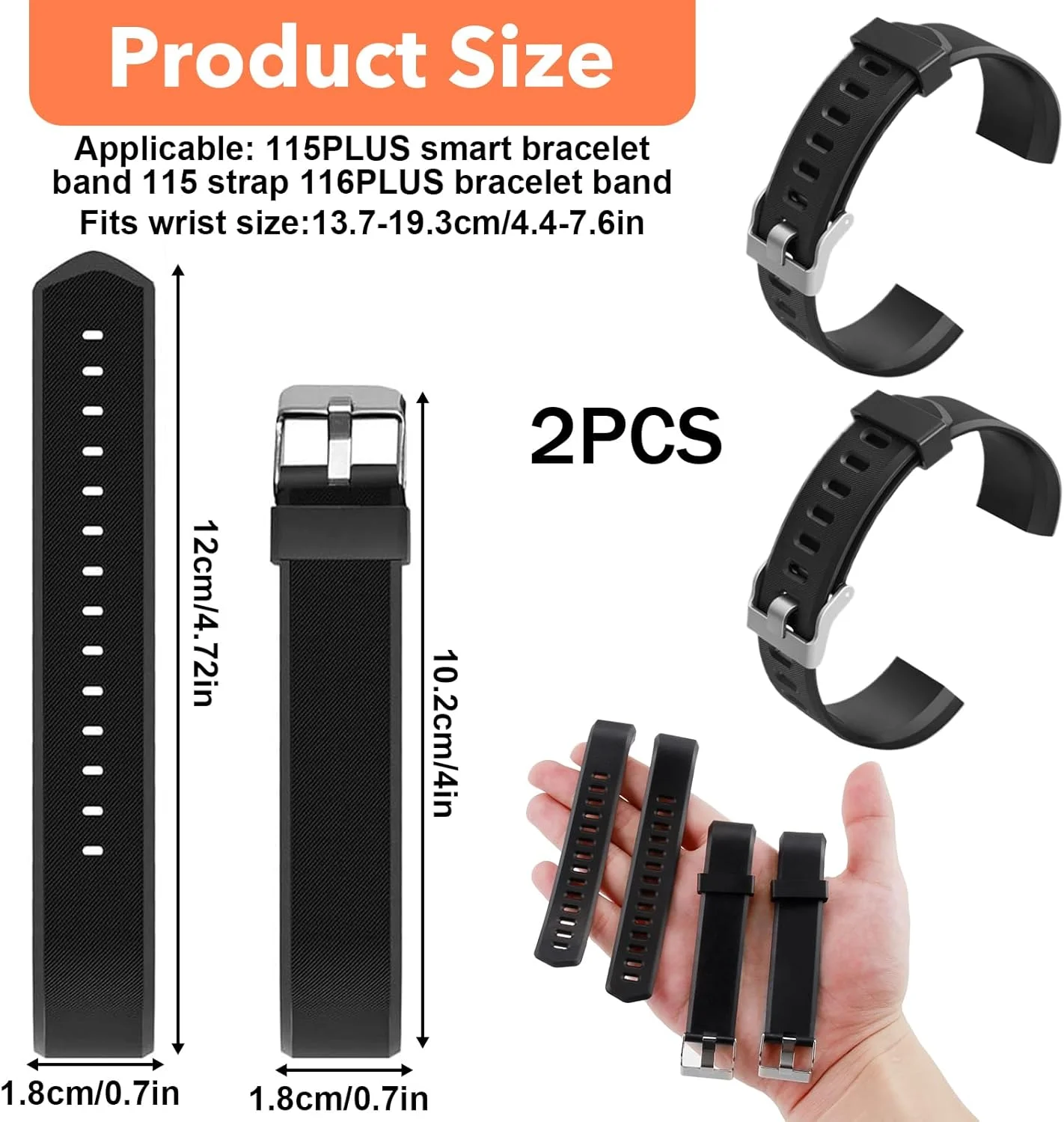 بند مچی جایگزین hoeslaw، بسته 2 عددی، مناسب برای ID115Plus HR، مجموعه بند مچی ساعت تناسب اندام برای ردیاب فعالیت Very Fit Pro، بند و تسمه ساعت هوشمند (مشکی)