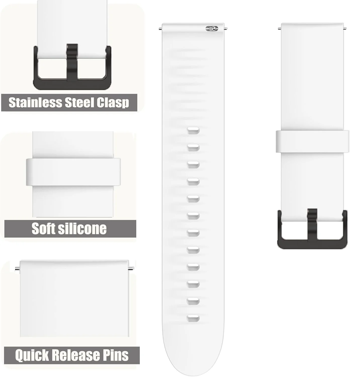 بندهای ساعت هوشمند سازگار با Lamshaw Kuizil، بندهای سیلیکونی نرم جایگزین با سگک استیل ضد زنگ سازگار با ساعت هوشمند Kuizil T70 1.91 اینچی (برای Kuizil T70، سفید)