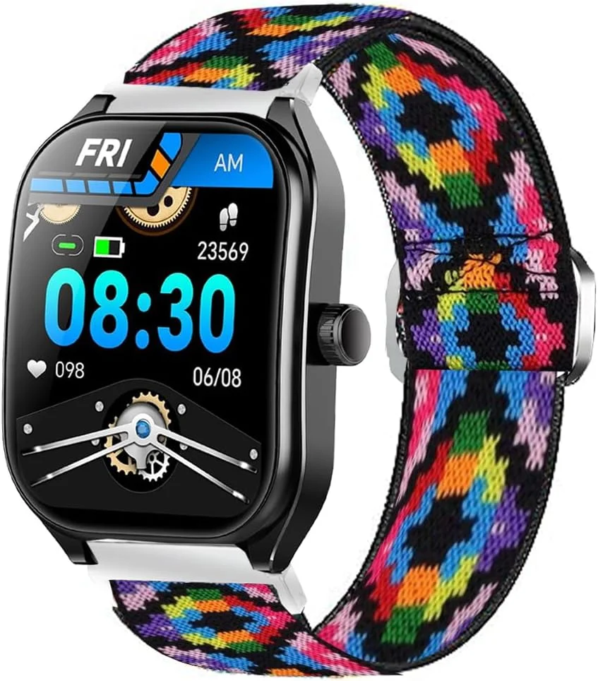 بندهای سازگار برای ساعت هوشمند Aolon Curve، بندهای جایگزین نایلونی کشسان و قابل تنظیم برای مردان و زنان، سازگار با ساعت هوشمند Aolon Curve 2.01 اینچی (طرح آزتک رنگارنگ)