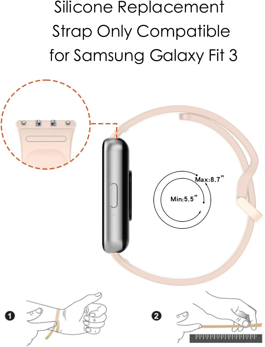 بند سازگار Garmcool برای Samsung Galaxy Fit 3، بند سیلیکونی جایگزین مچی مردانه و زنانه برای ساعت های هوشمند Galaxy Fit 3 SM-R390 (بدون ساعت)، صورتی+سفید+عاجی