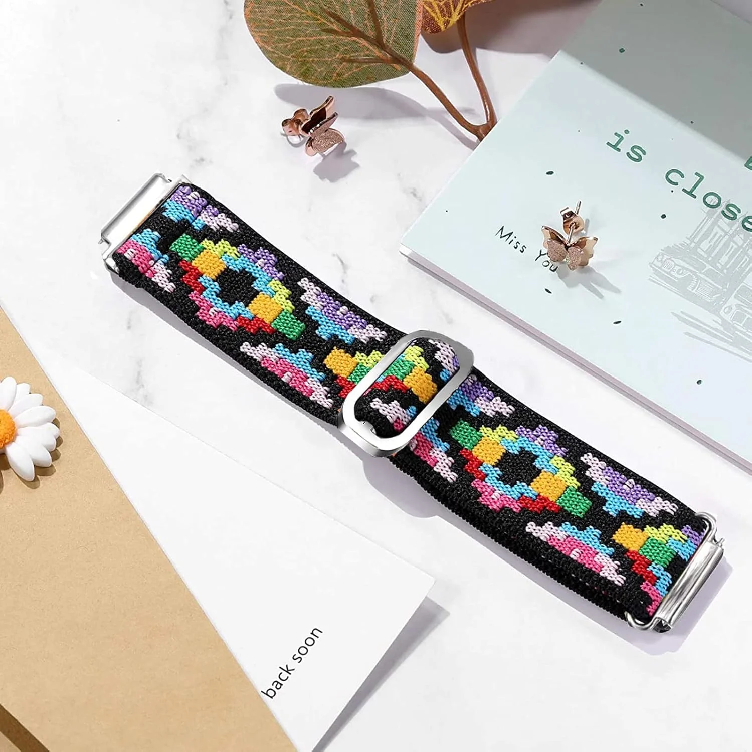 بندهای سازگار برای ساعت هوشمند Aolon Curve، بندهای جایگزین نایلونی کشسان و قابل تنظیم برای مردان و زنان، سازگار با ساعت هوشمند Aolon Curve 2.01 اینچی (طرح آزتک رنگارنگ)