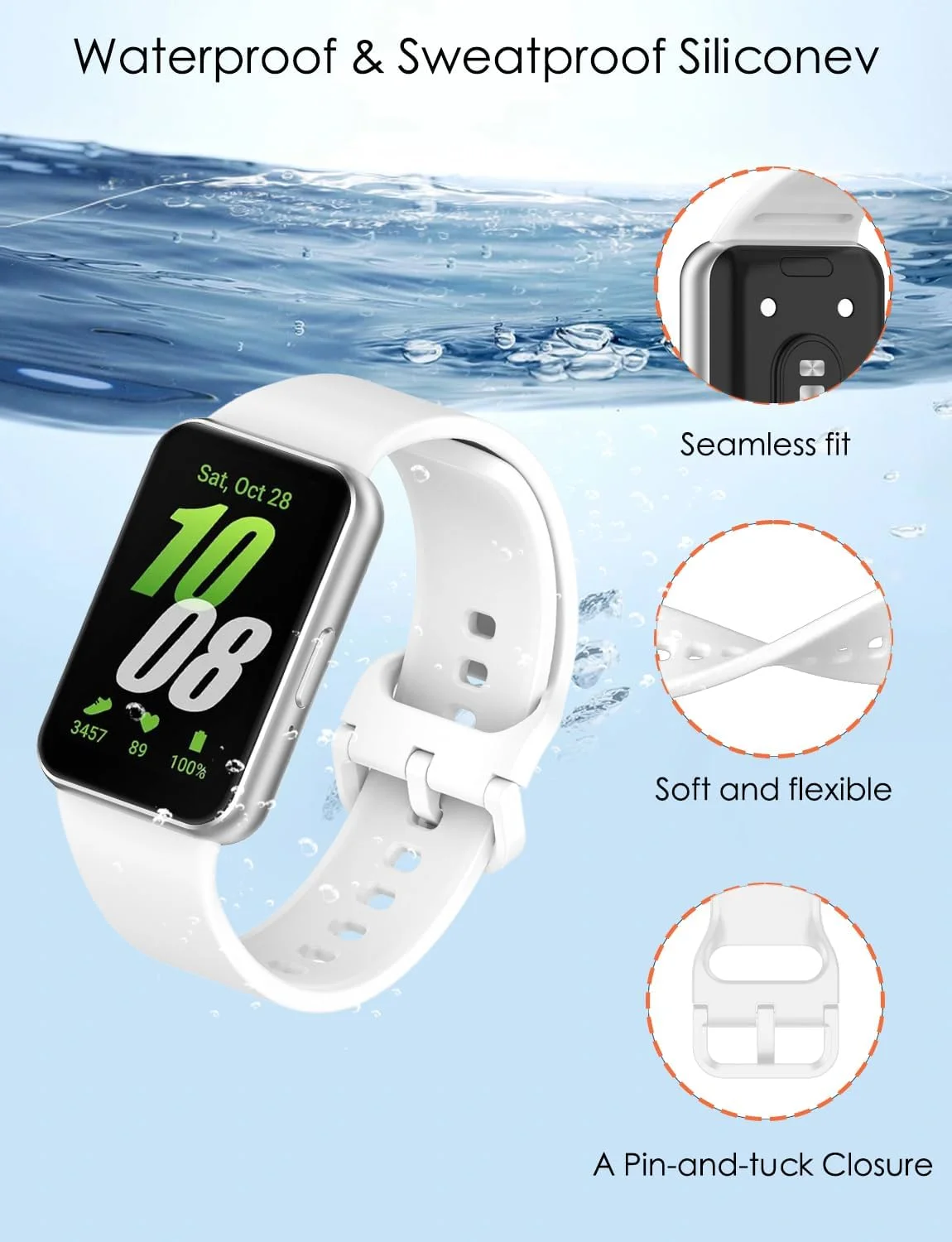 بند سازگار Garmcool برای Samsung Galaxy Fit 3، بند سیلیکونی جایگزین مچی مردانه و زنانه برای ساعت های هوشمند Galaxy Fit 3 SM-R390 (بدون ساعت)، صورتی+سفید+عاجی