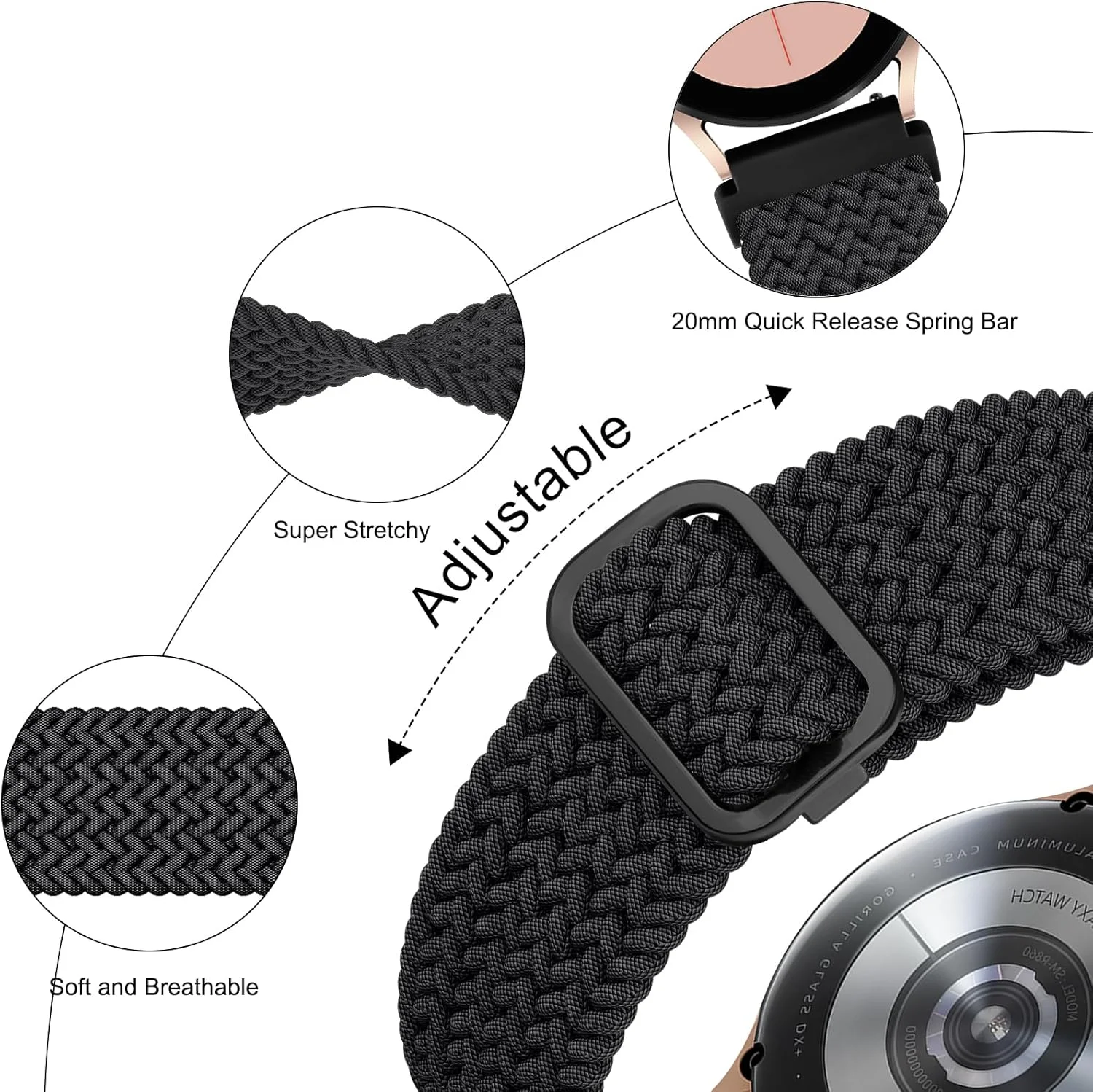 بسته 3 عددی بند کشی بافته شده برای بندهای ساعت هوشمند IDW13، IDW16، IDW19، بندهای الاستیک 22 میلی متری برای Fitpolo IDW13/Woneligo W13/FITVII HM57، TOOBUR/ENOMIR/MILOUZ/Gydom/Faweio/Amzhero/Tensky IDW19