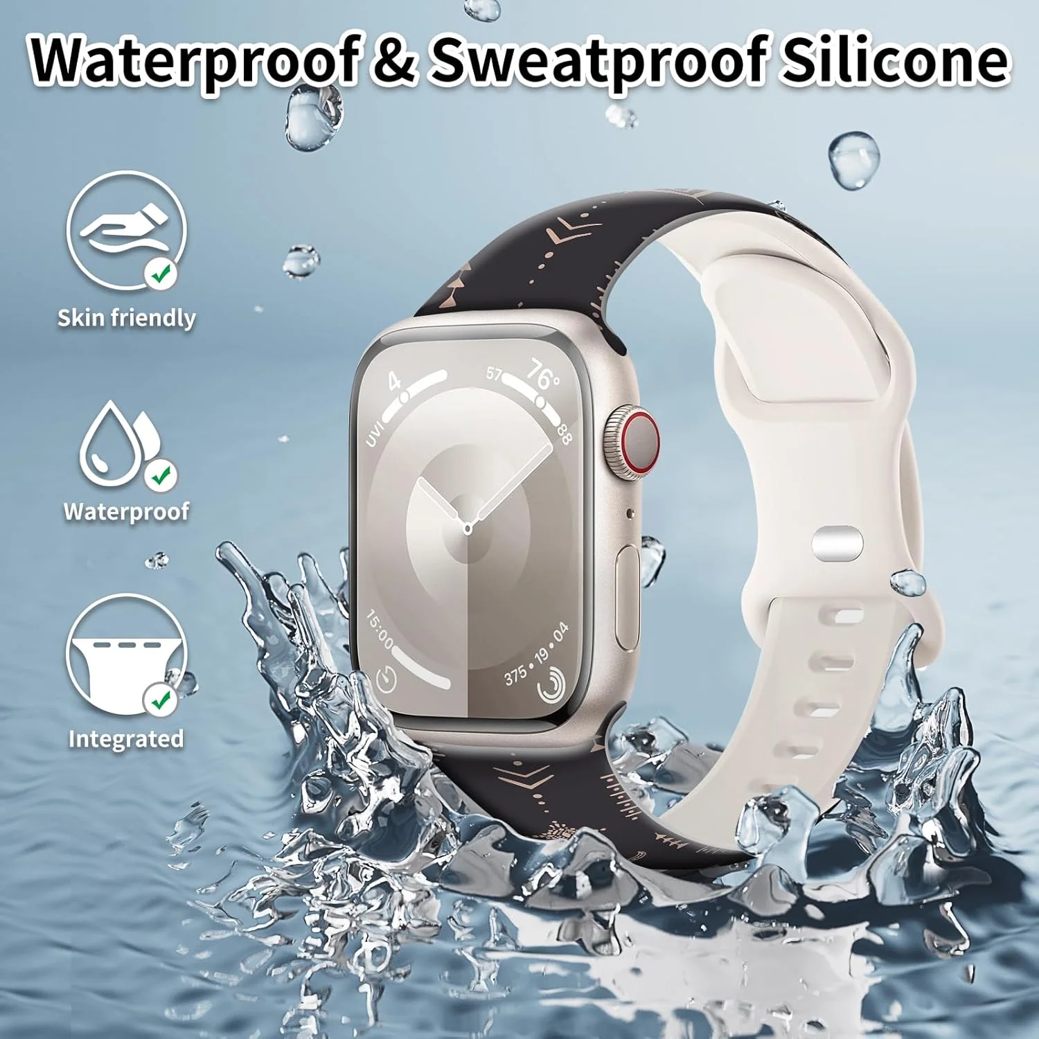 بند ساعت اسپرت سازگار با بند ساعت اپل 38mm 40mm 41mm برای زنان و مردان، بند مچی ساعت هوشمند سیلیکونی نرم قابل تنظیم برای iWatch سری 7 6 5 4 3 2 1 SE（J）