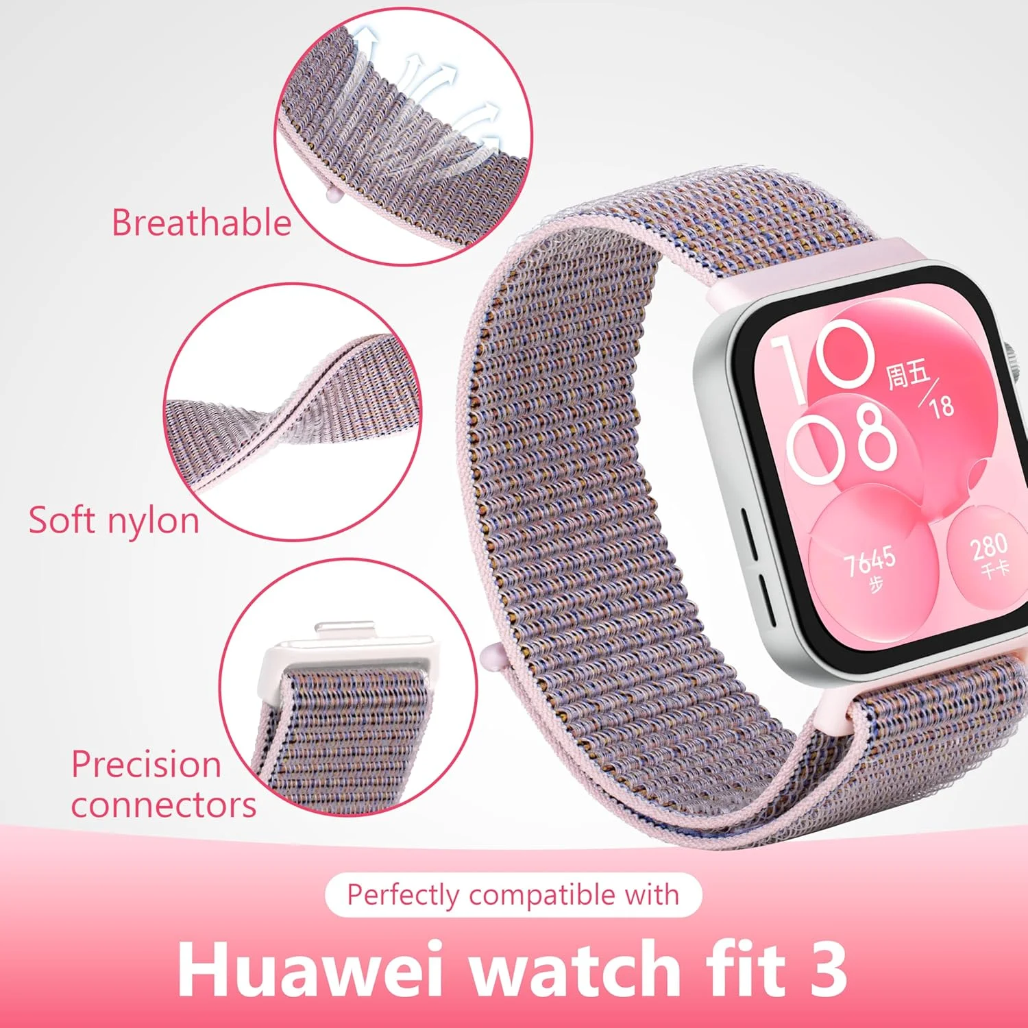 بند نایلونی سازگار با بند ساعت هوآوی Fit 3، مچ بند جایگزین اسپرت نرم برای لوازم جانبی تناسب اندام ساعت هوشمند هوآوی Fit 3