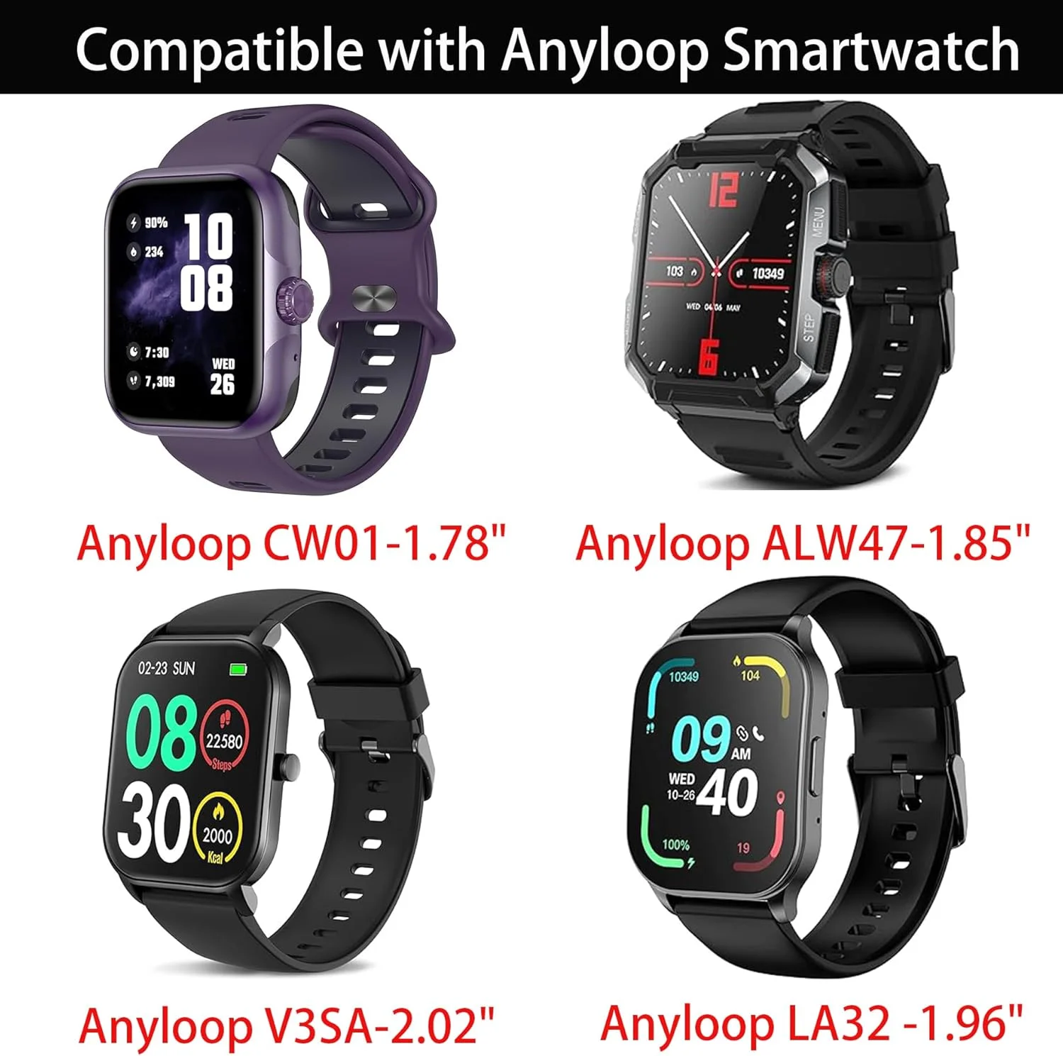 سازگار با بندهای ساعت هوشمند Anyloop، بندهای مچی جایگزین سیلیکونی Lamshaw بند اسپرت با سگک فلزی سازگار برای ساعت هوشمند Anyloop CW01/LA32/ALW47/V3SA