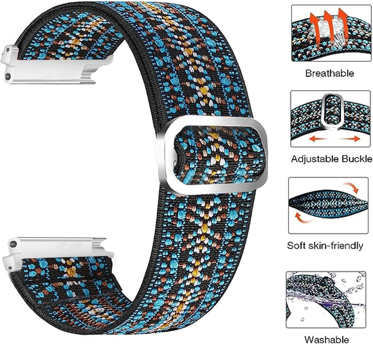 بندهای ساعت هوشمند Blueshaweu سازگار با T70 1.91 اینچی، بندهای جایگزین نایلونی الاستیک کششی قابل تنظیم سازگار با Kuizil، WeurGhy، Csasan T70 Smartwatch 1.91"